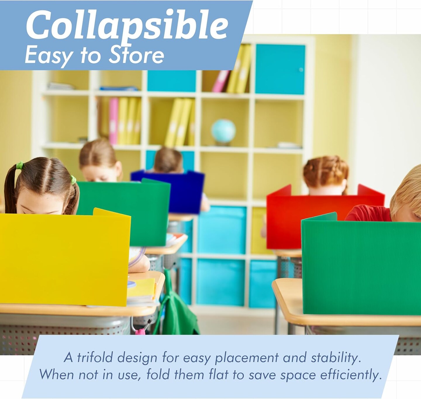 4E's Novelty Plastic Desk Dividers for Students - Pack of 20 - Bulk Colored Desk Privacy Panel - Plastic Classroom Dividers, Testing Dividers for Classrooms, Easy-to-Clean Durable, with Labels