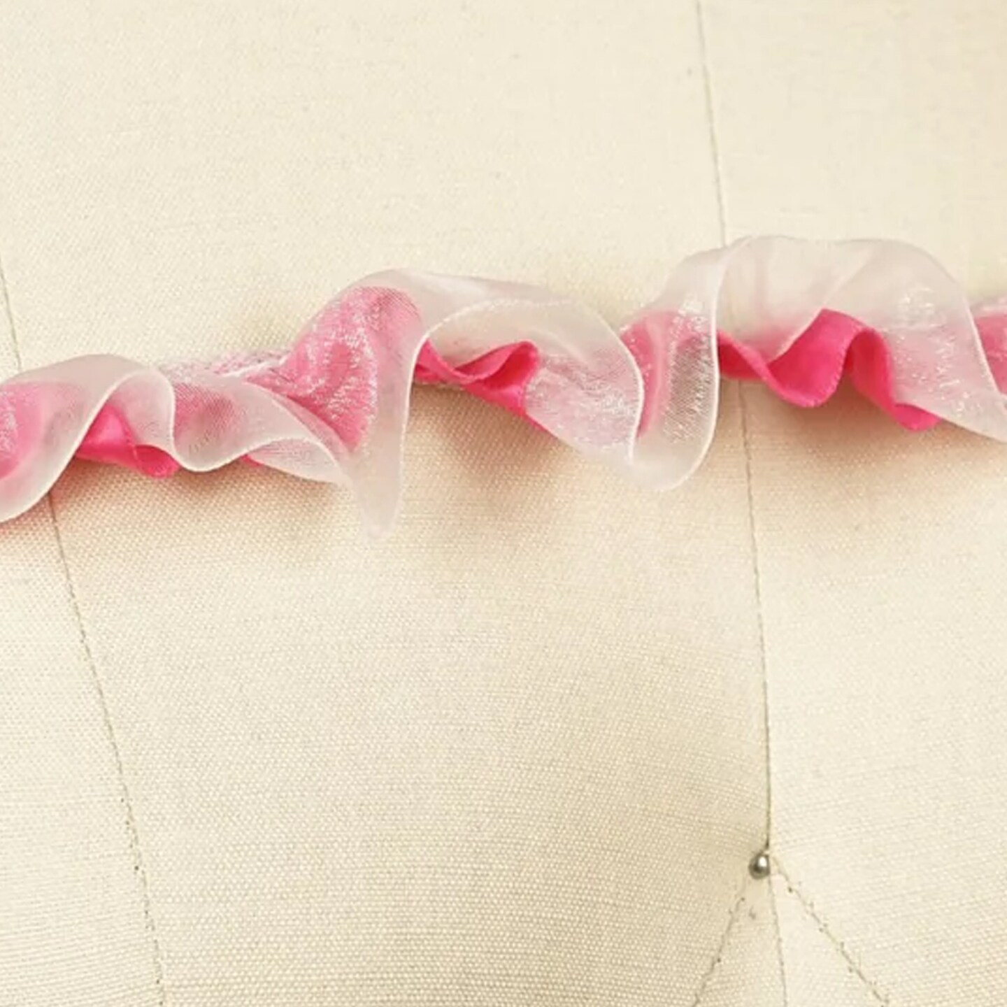 2 Yards Hot Pink Ruffle Satin Trim With Polyester Lace Overlay Wide Ruffled Lace 1.5"