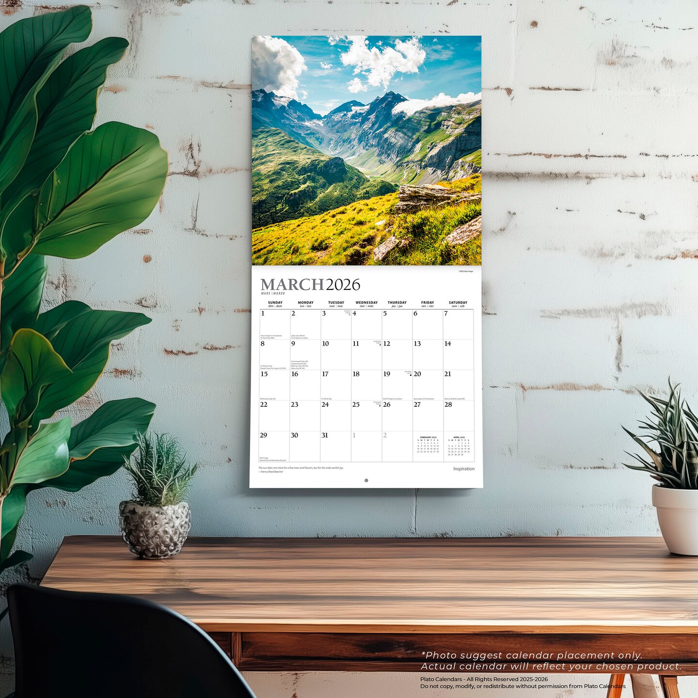 Inspiration | 2026 12 x 24 Inch (Hanging) Monthly Square Wall Calendar | Foil Stamped Cover