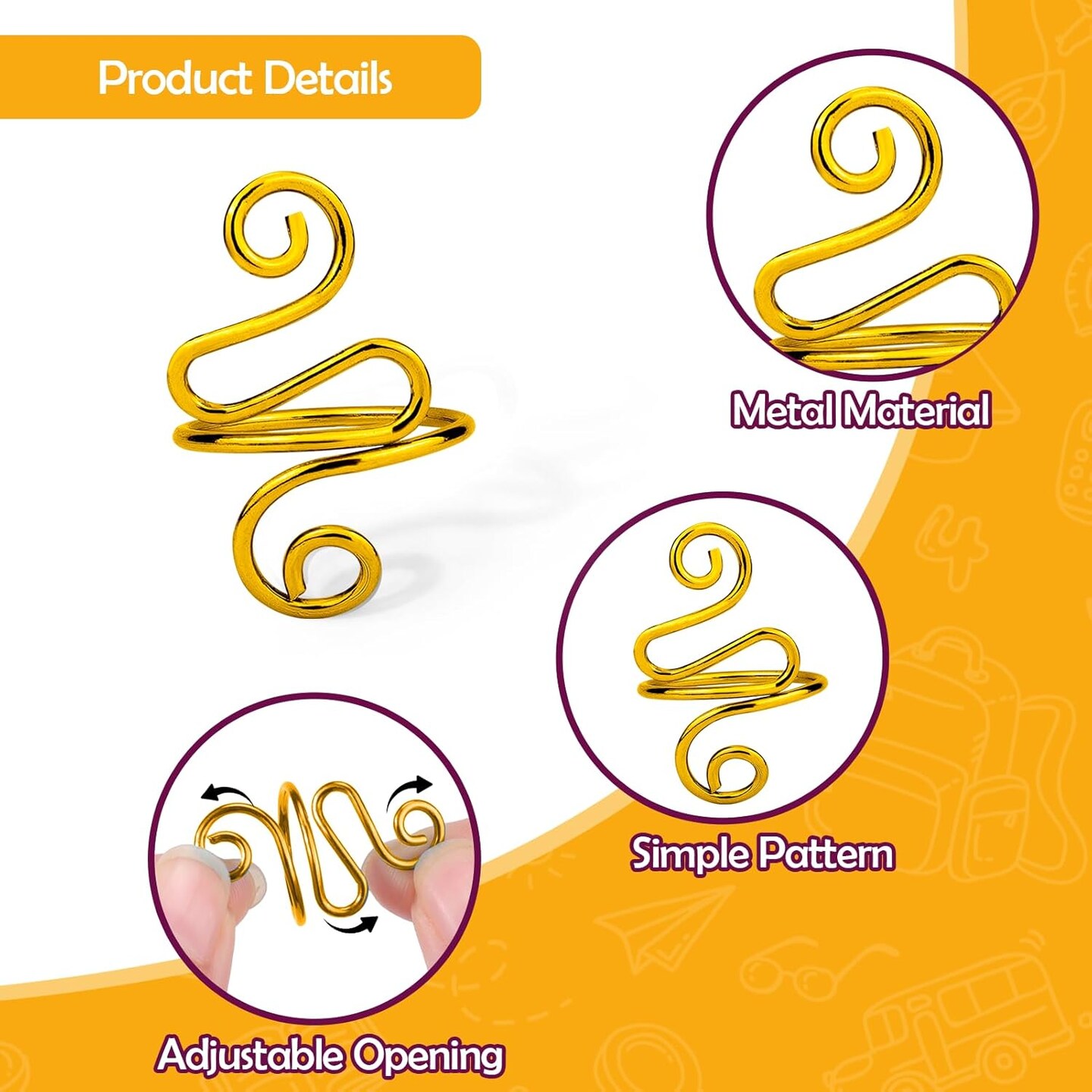 2PCS Gold Adjustable Yarn Tension Ring