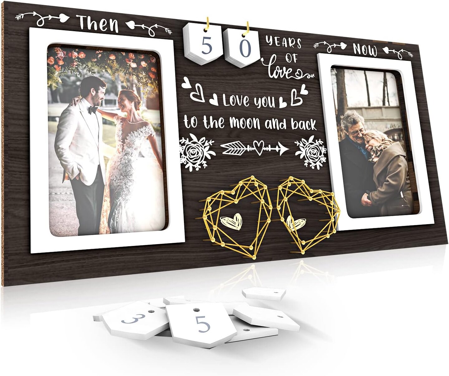Then & Now Anniversary Picture Frame - Holds 2 4x6 Inches Photos (Black) 15.7"L x 0.7"W