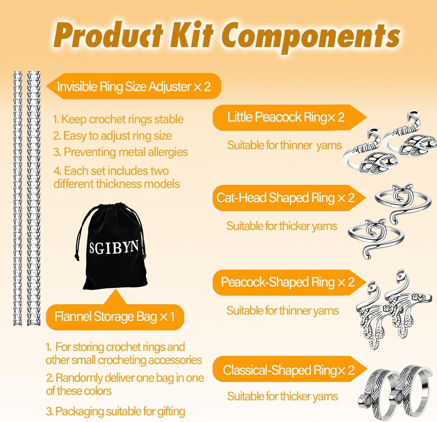 8 Pack Adjustable Crochet Yarn