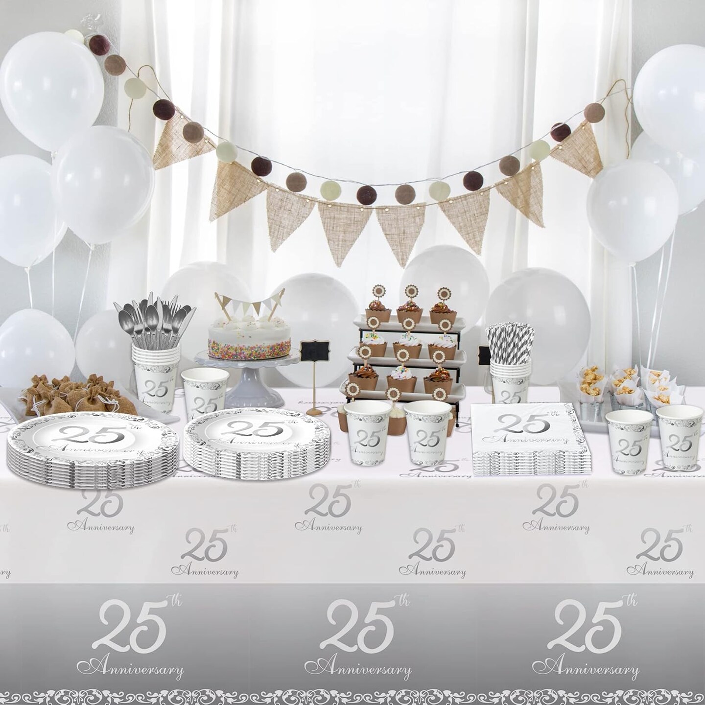 25th Anniversary Decorations Tableware - Silver
