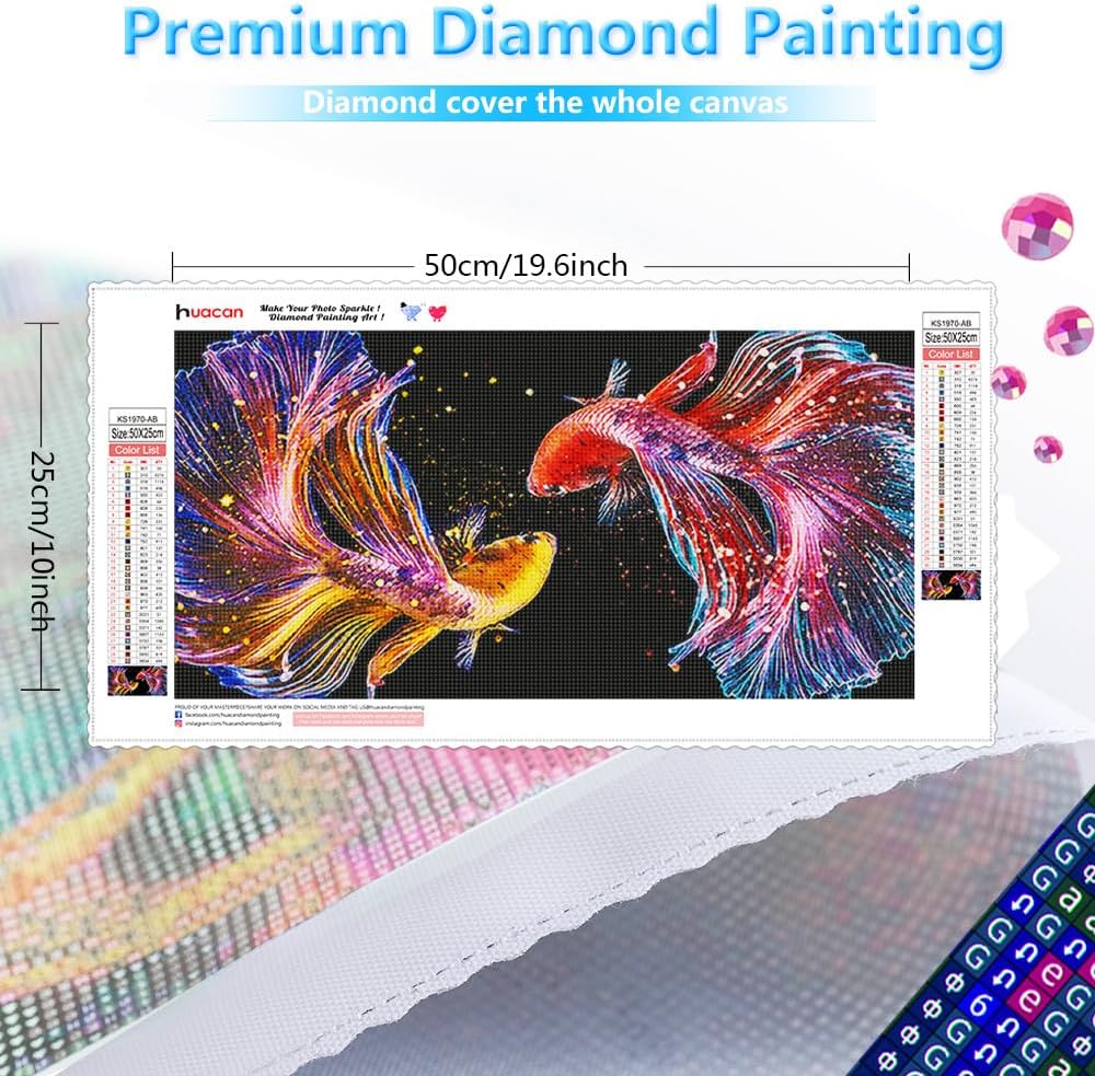 Diamond Painting Kits for Adults Fish Diamond Art Kit AB Diamond Painting Full Drill 5D DIY Round Rhinestone Art Craft Kits for Gift Home Wall Decor 19.6x9.8 Inch