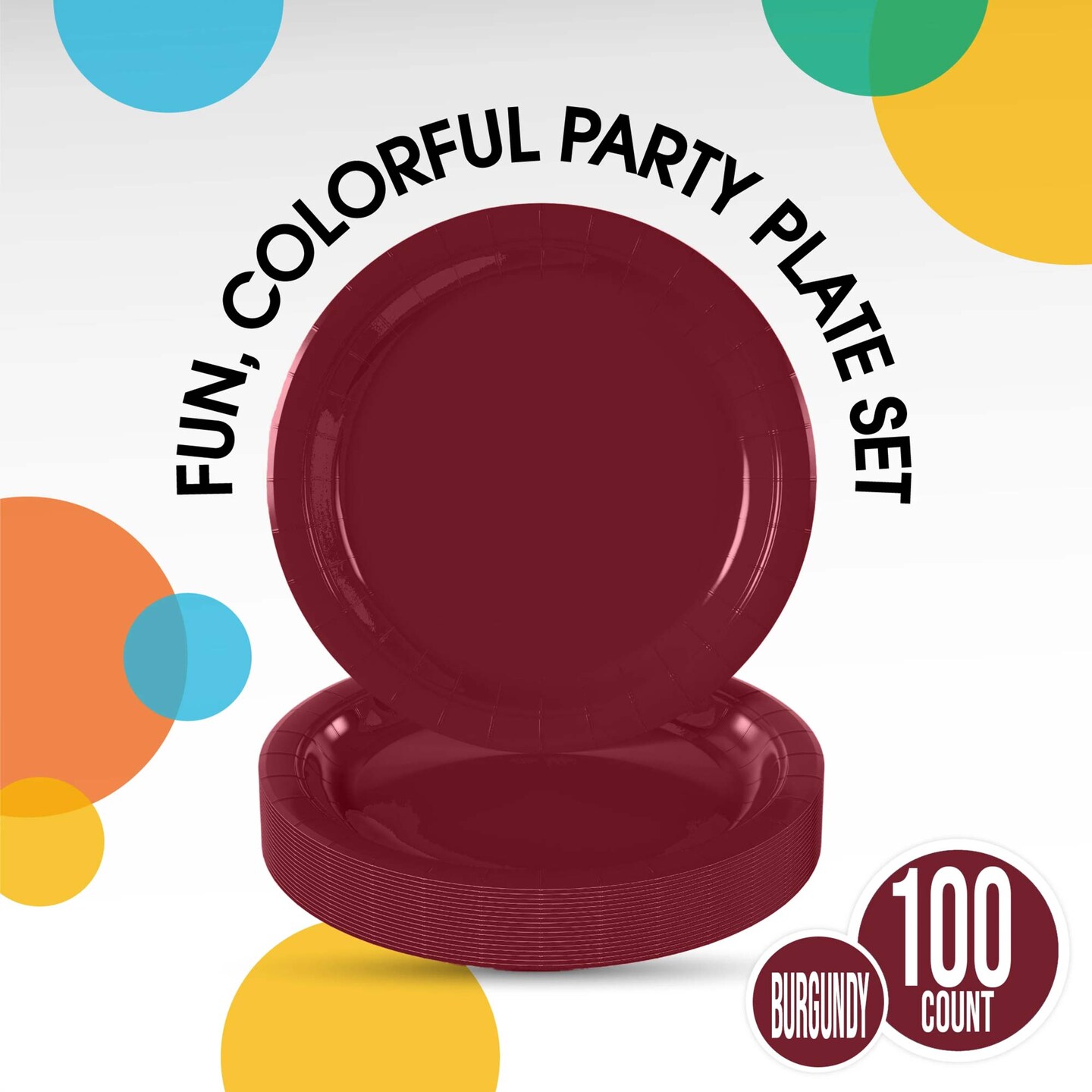 100 Count Burgundy Disposable Paper Plates for Party Wedding Events and Dinners 7 Inch