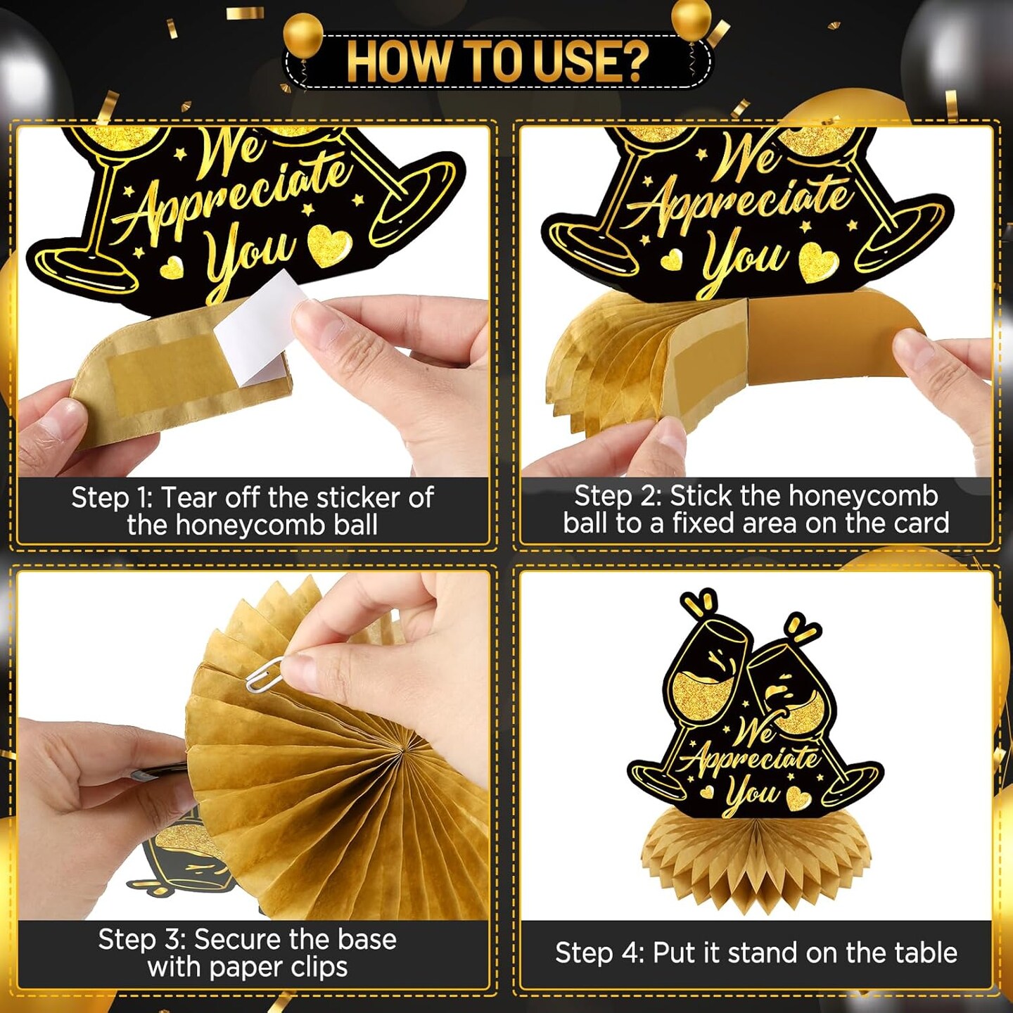 9Pcs We Appreciate You Decorations Black Gold
