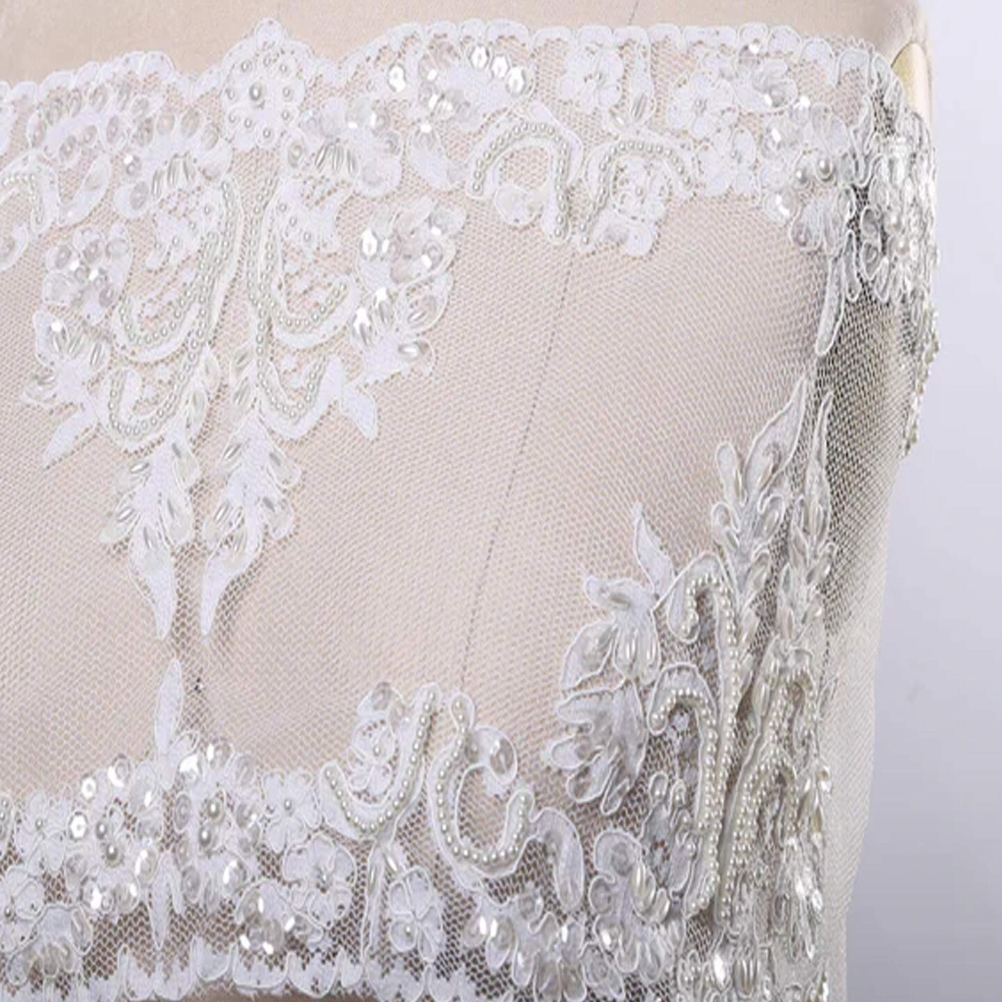 1 Yard White Lace Trim 9 Inch Sequin Beaded Bridal Veil Mesh Embellishment