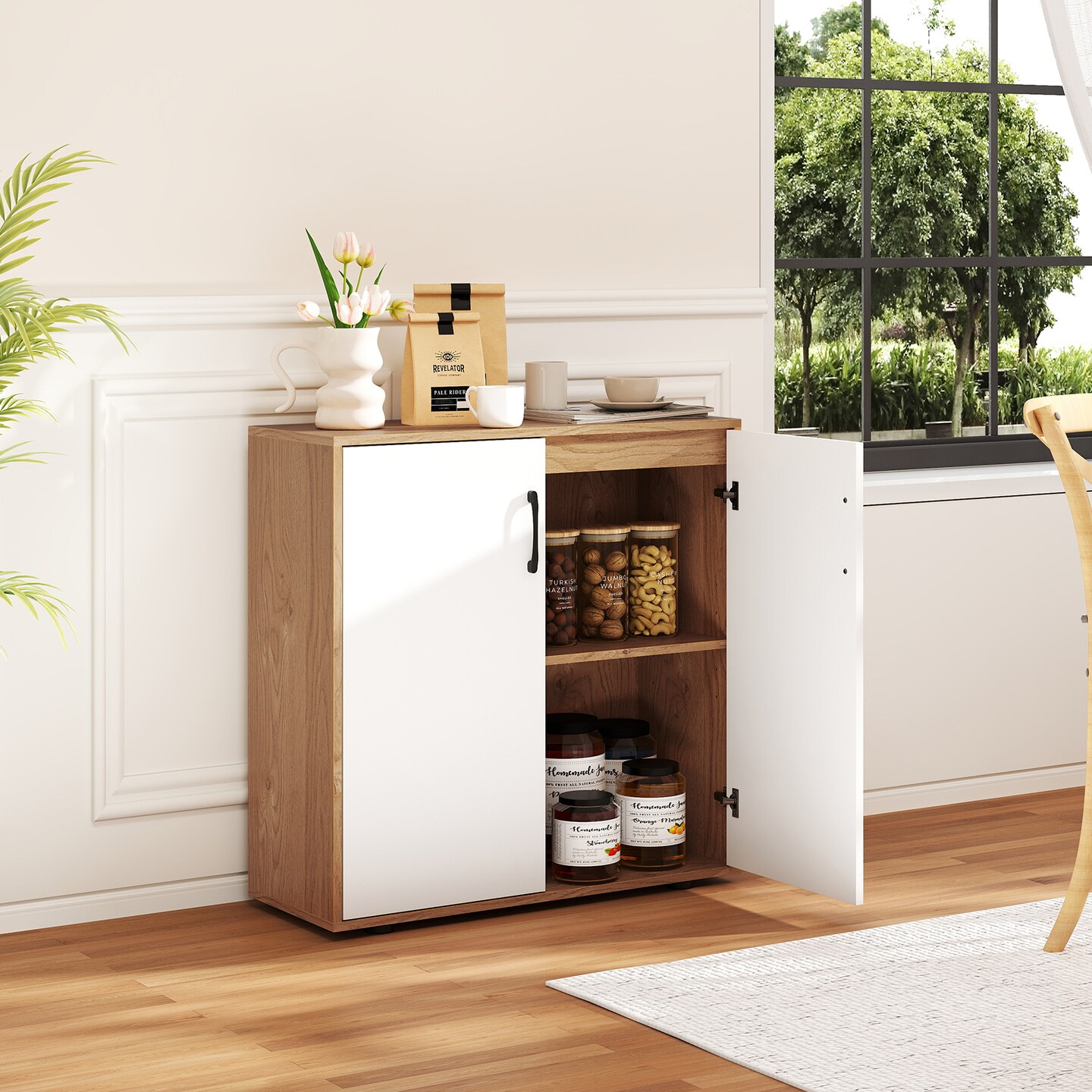 Coffee Bar Cabinet with 5-Level Adjustable Shelf for Living Room Use