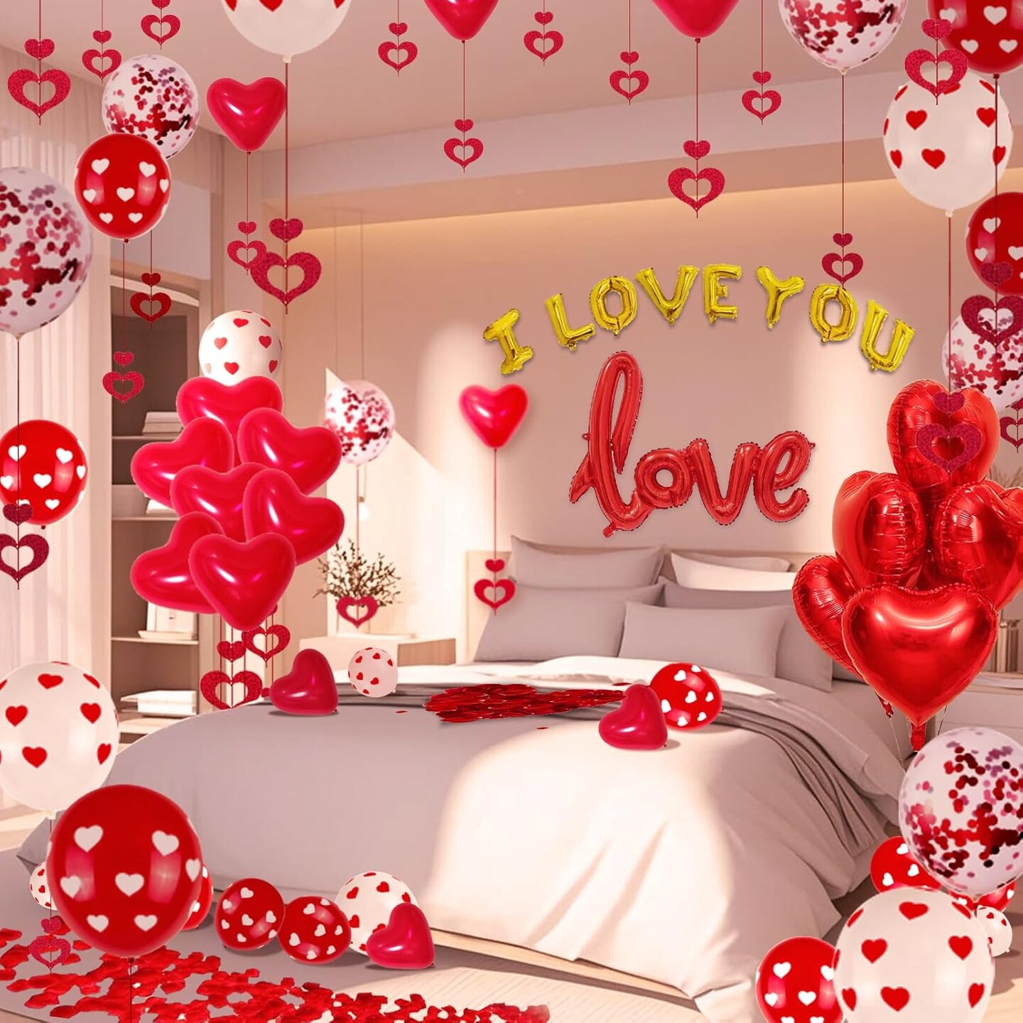 110PCS Valentine&#x27;s Day Balloons with 1000 Pcs Silk Rose