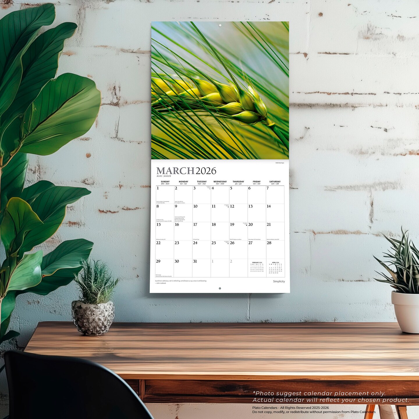 Simplicity | 2026 12 x 24 Inch (Hanging) Monthly Square Wall Calendar | Foil Stamped Cover