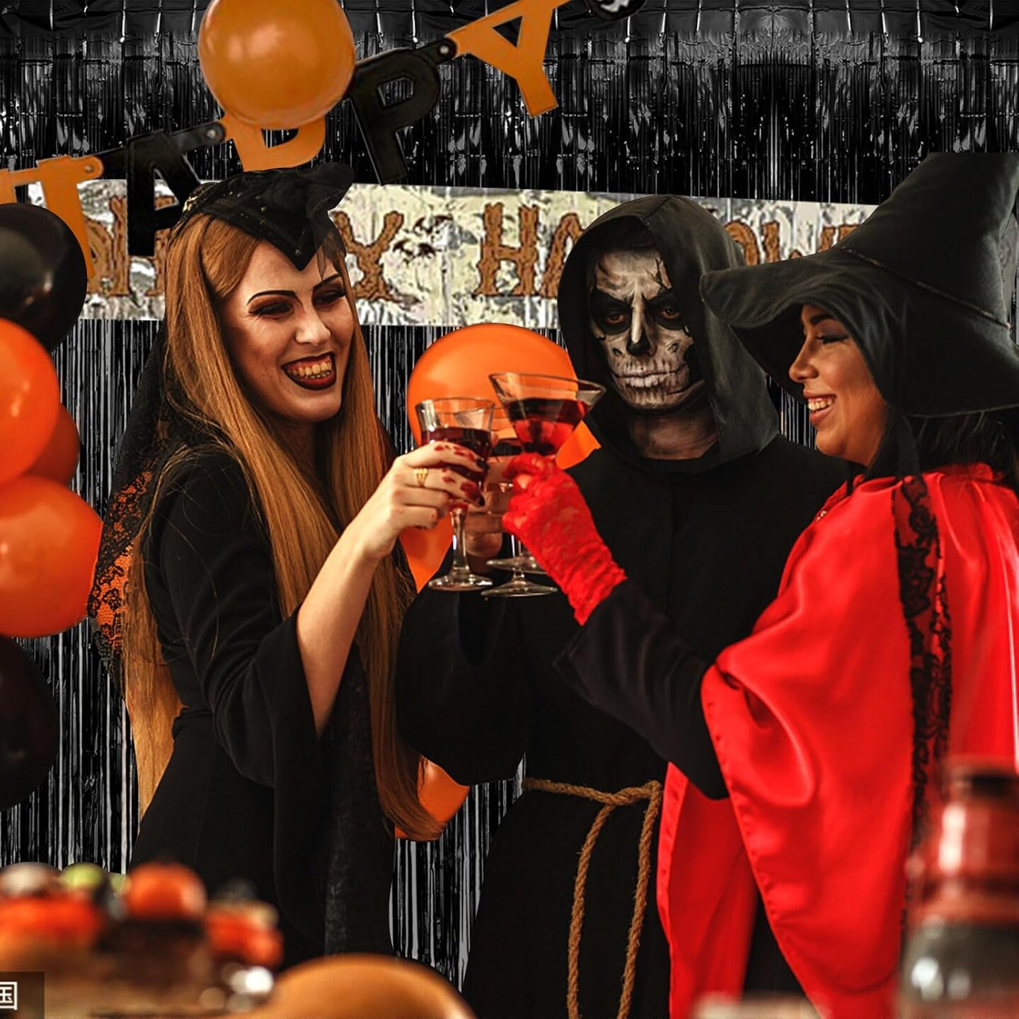 2 Pack Black Party Streamers Backdrop Tinsel Foil Fringe Curtains (Black) 39.4"W x 78.7"L (Pack of 2)