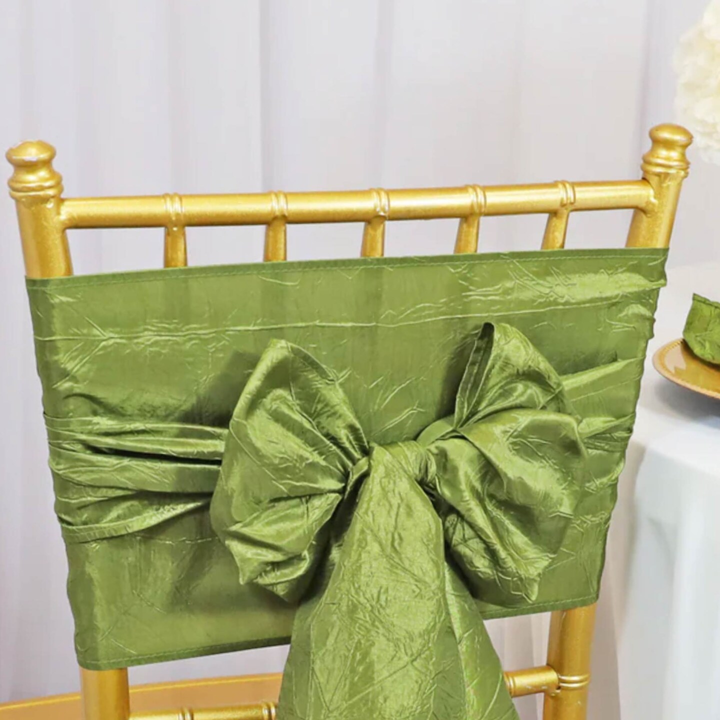 10 Pieces Moss Green Crushed Taffeta Chair Sashes 9.5x108"