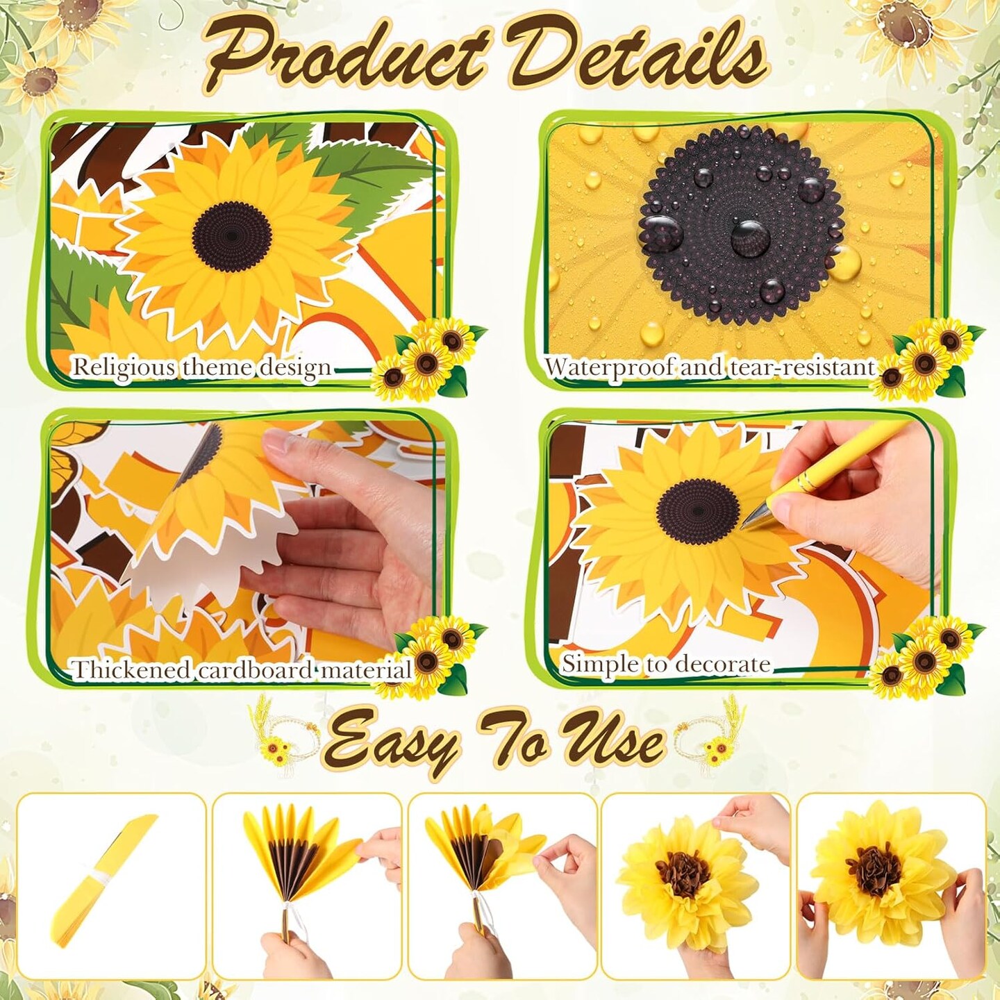 Christian Bulletin Board Decoration Set 3D Sunflower Classroom Decorations