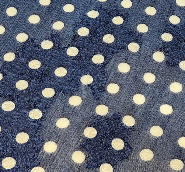 1 Yard Navy Floral Jacquard Chiffon Fabric Lightweight Sheer Textured Polyester, 57/58&#x22; Wide