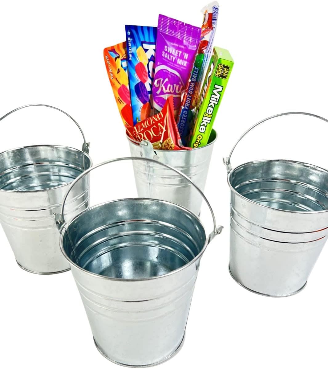 Regent 4 Metal Buckets 5 inch X 5 inch Galvanized Pail with handles for Wedding Decorations (Silver) 5"L x 3.8"W x 5"H