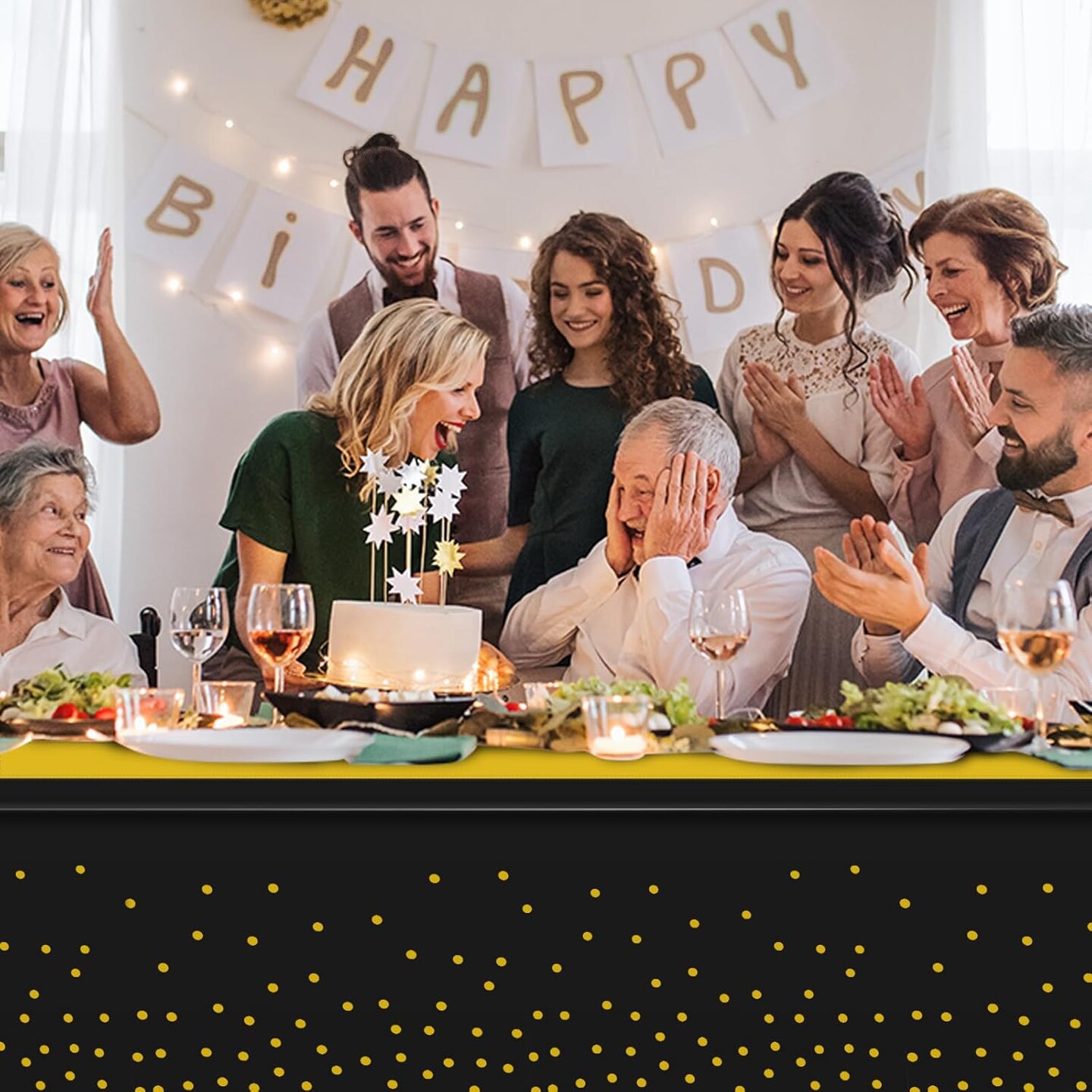 3Pcs Black and Gold Tablecloth Party Decorations