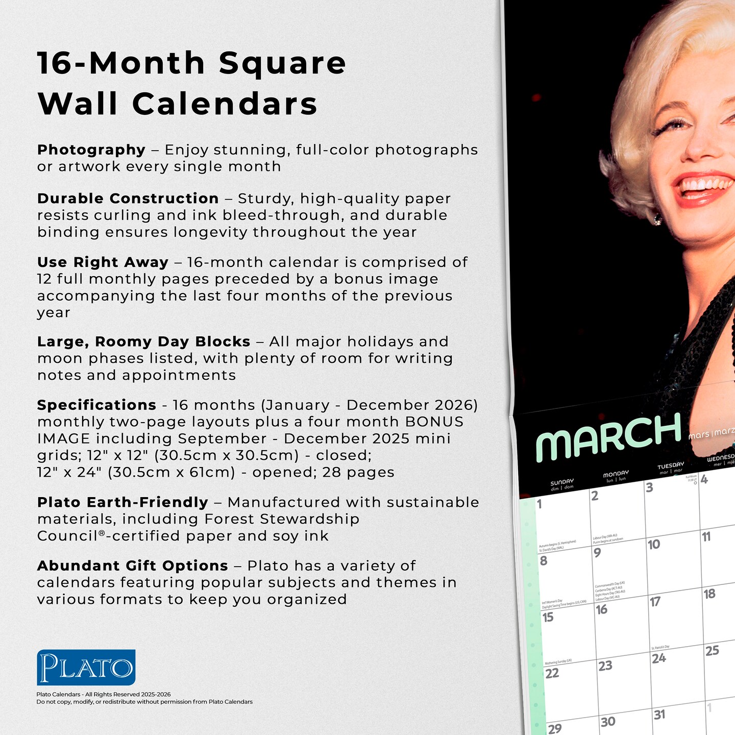 Marilyn Monroe OFFICIAL | 2026 12 x 24 Inch (Hanging) Monthly Square Wall Calendar | Foil Stamped Cover