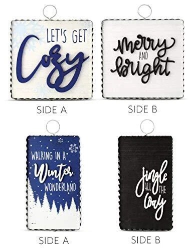 Reversible Christmas Winter Signs 2ct Rustic Galvanized Frame Decor