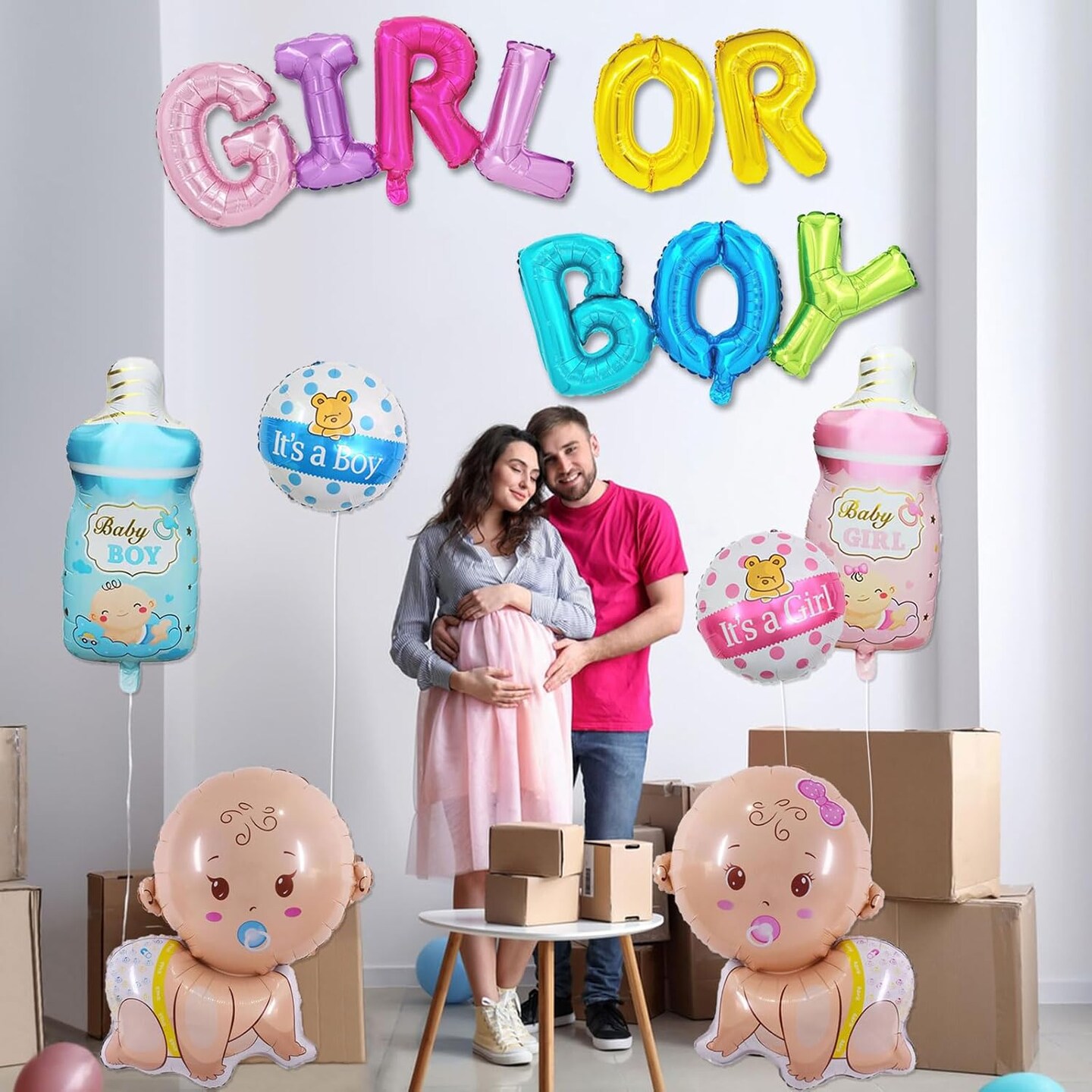 10 Pcs Gender Reveal Balloons, Baby Boy &#x26; Girl Mylar Balloons, Baby Shower &#x26; Gender Reveal Party Decorations