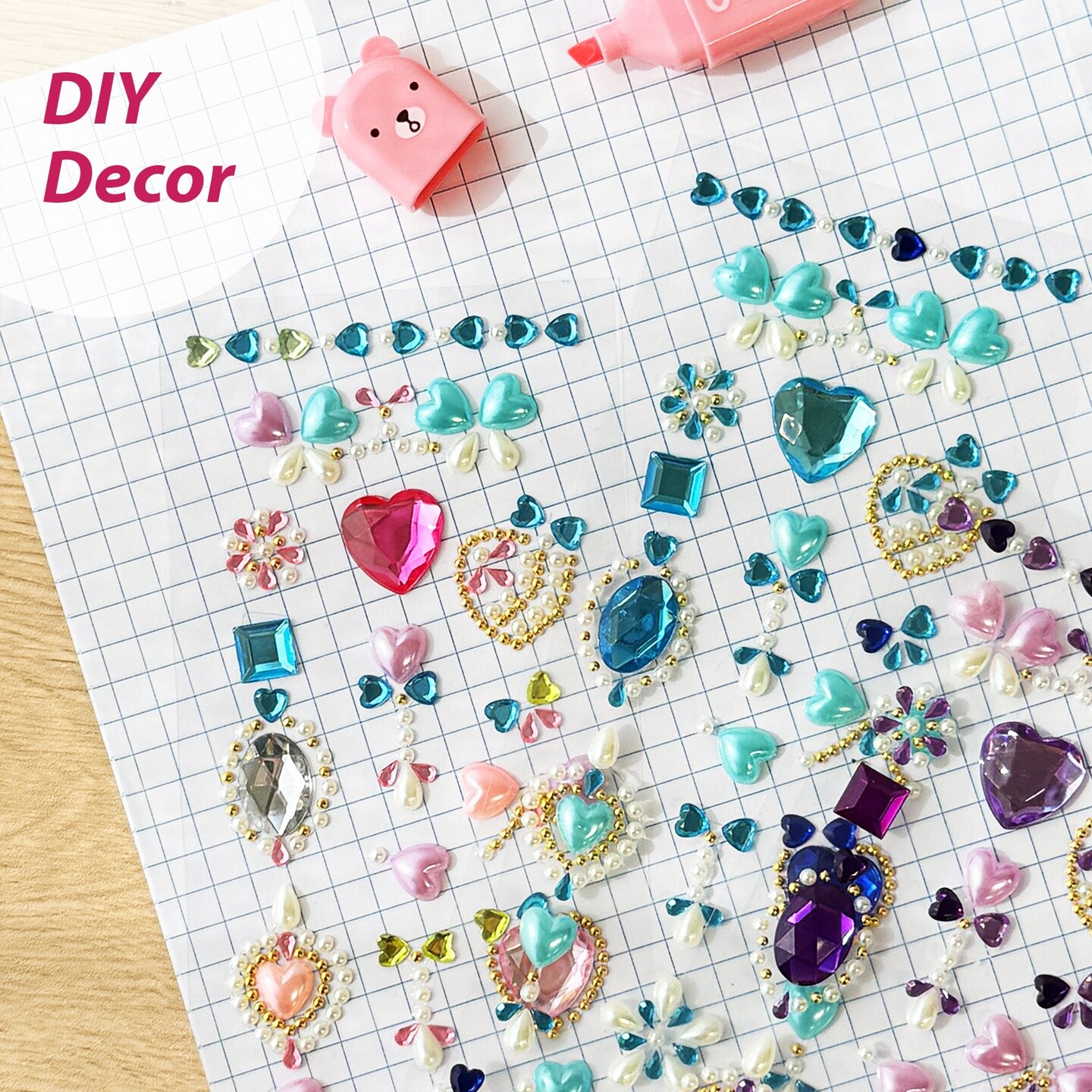 Wrapables Hearts and Jewels Acrylic Crystal Rhinestone Gem Stickers for DIY Arts & Crafts (5 Sheets)