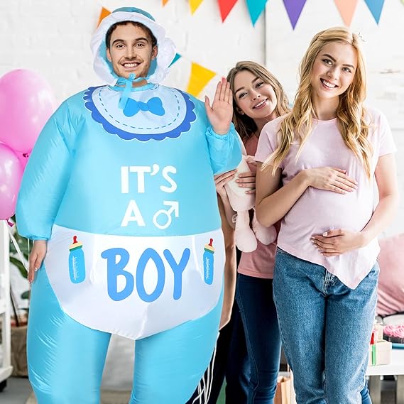 2 Pcs Inflatable Baby Costume for Adults Blow up Gender Reveal Baby Costume Suit for shower party