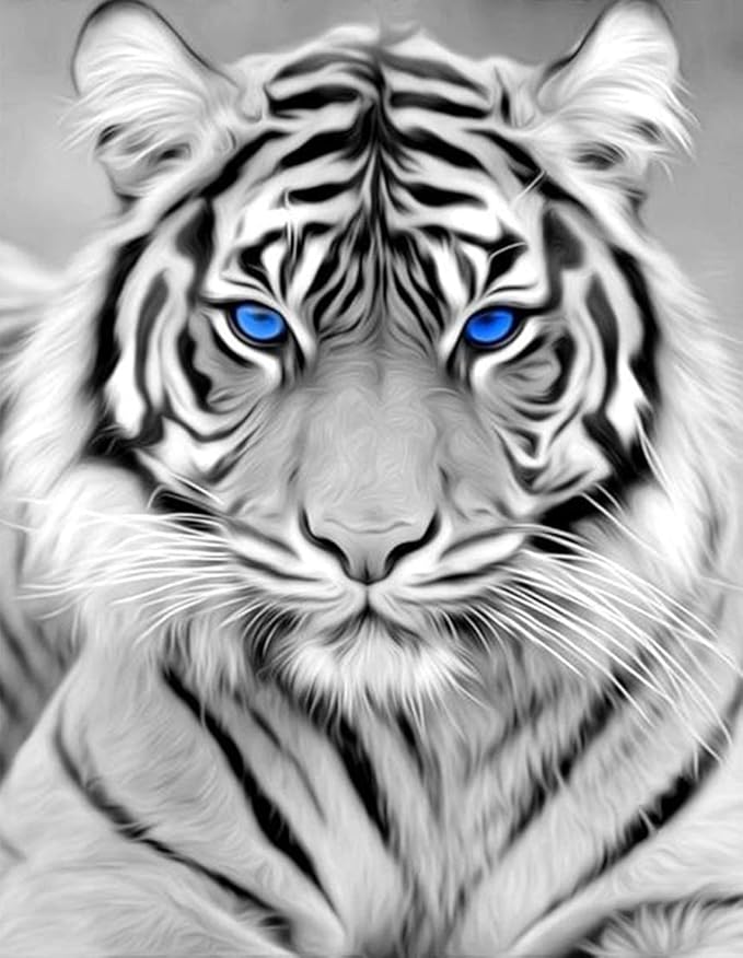 Diamond Art Kits for Adults, White Tiger Diamond Art Full 5D Diamond Art Kits Tiger Rhinestone Picture Art Craft for Home Wall Decor 11.8x15.7 Inch