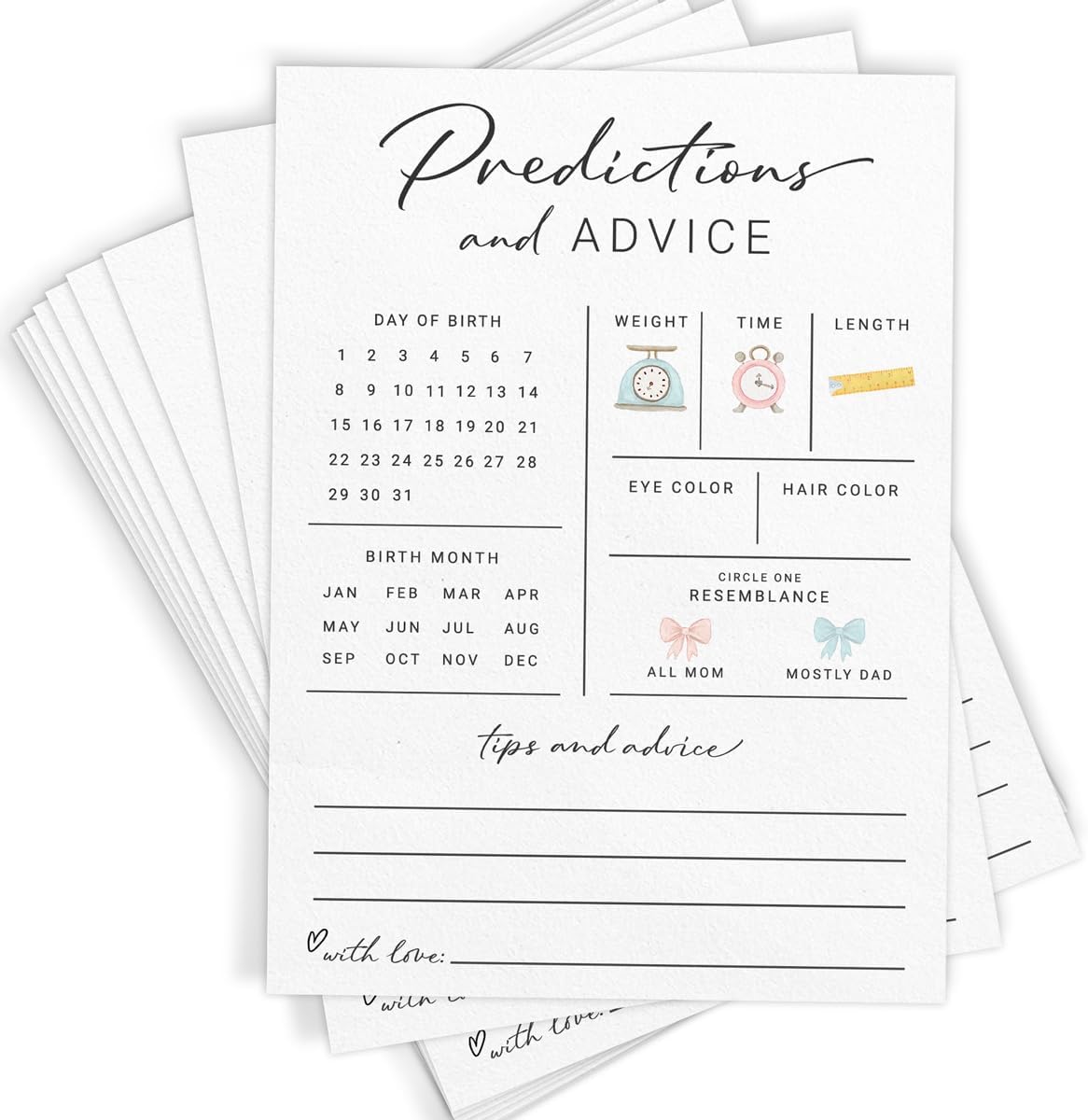 Party Baby Predictions &#x26; Advice Cards for New Parents &#x2013; Baby Shower Game, Wishes for Mommy &#x26; Daddy, Gender Reveal Boy or Girl, Modern Minimal Design, 30 Cards