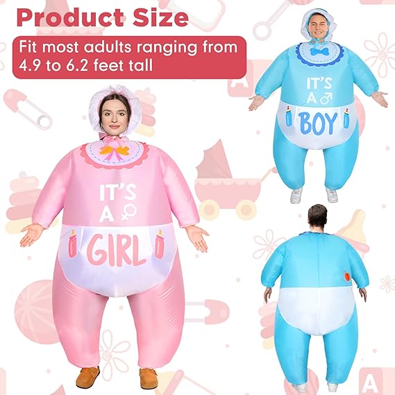 2 Pcs Inflatable Baby Costume for Adults Blow up Gender Reveal Baby Costume Suit for shower party