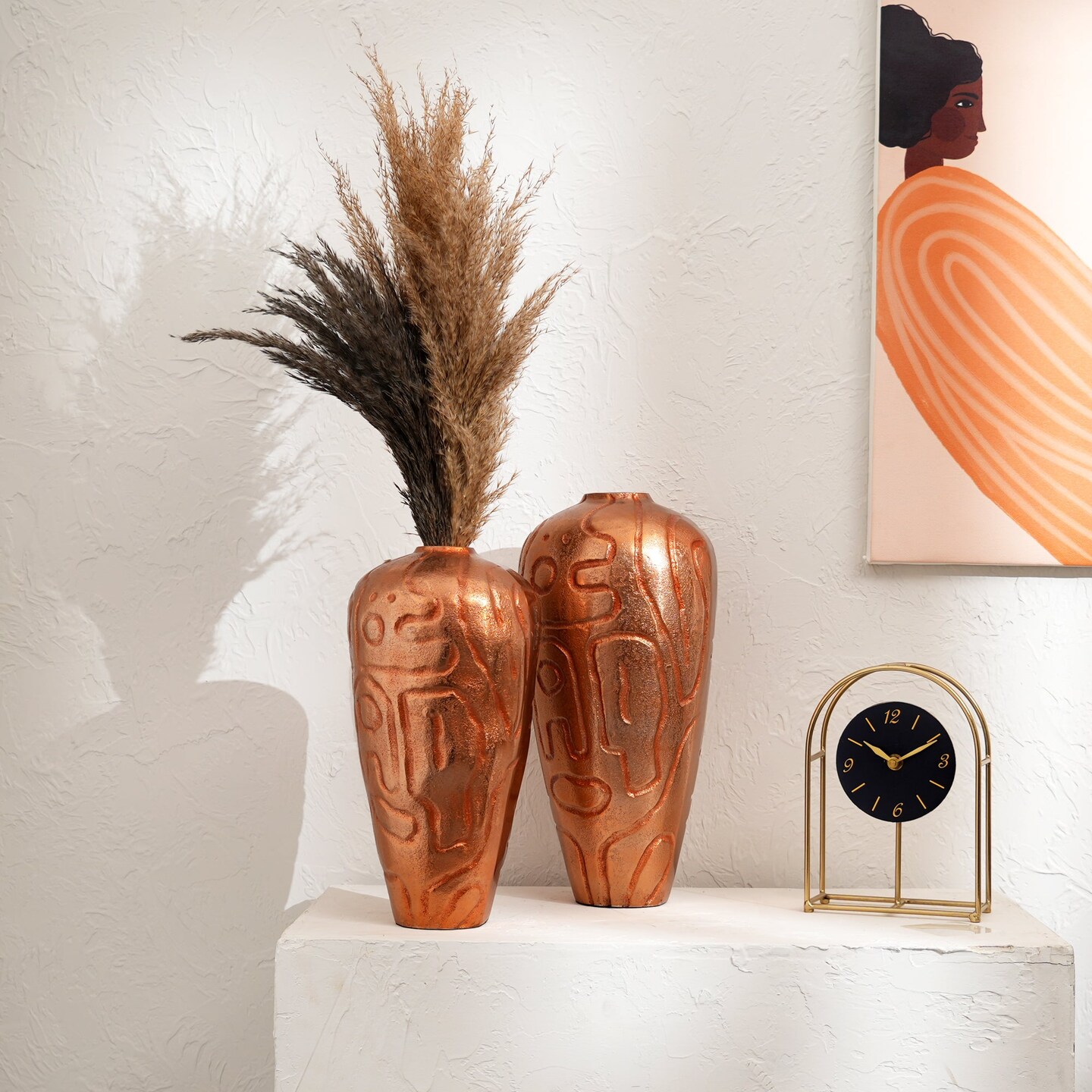 Decorative Aluminum Vases with Antique Copper Finish &#x2013; Set of 2