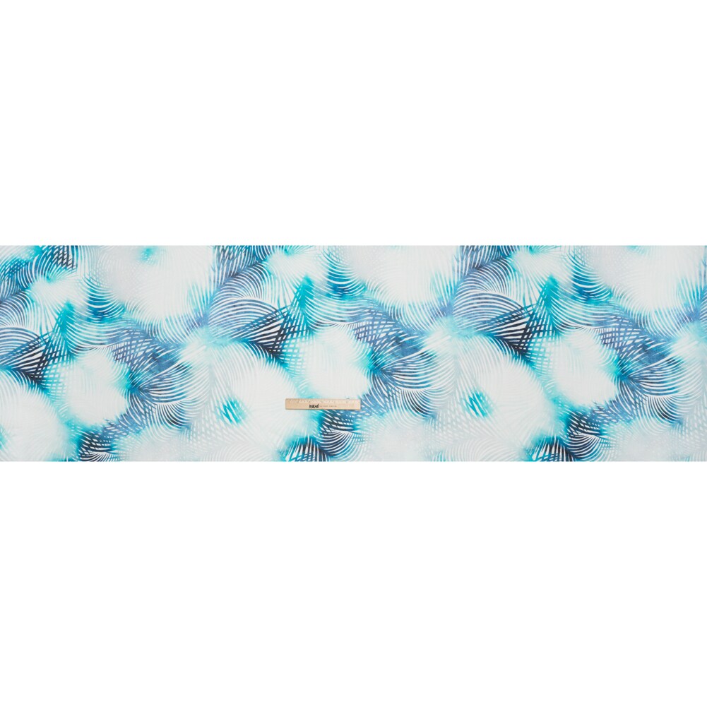 1 Yard Sahara Blue and White Palm Leaves Medium Weight Linen Woven Print