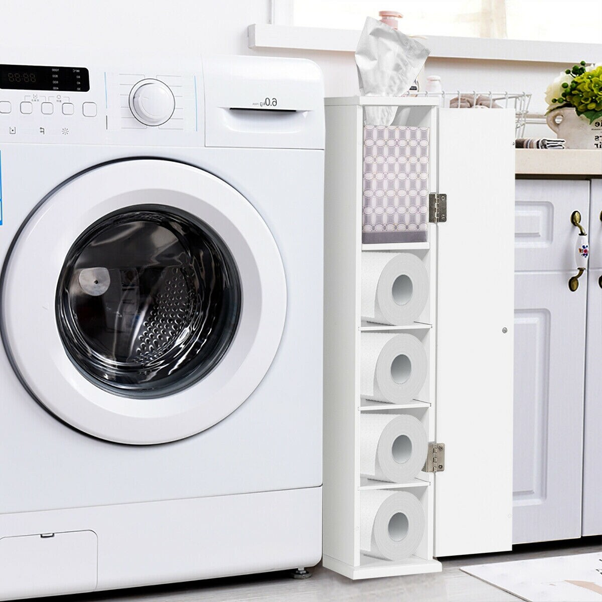 Floor Cabinet for Toilet Tissue Storage and Bathroom Essentials