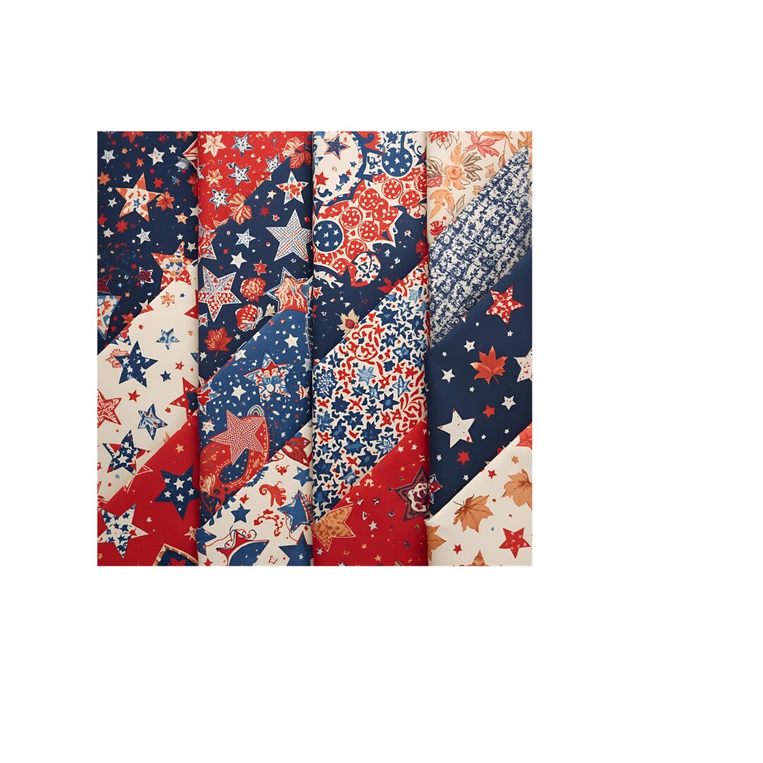 Patriotic 8 Piece Fat Quarter Set 18" x 21" Mystery Bundle Precut