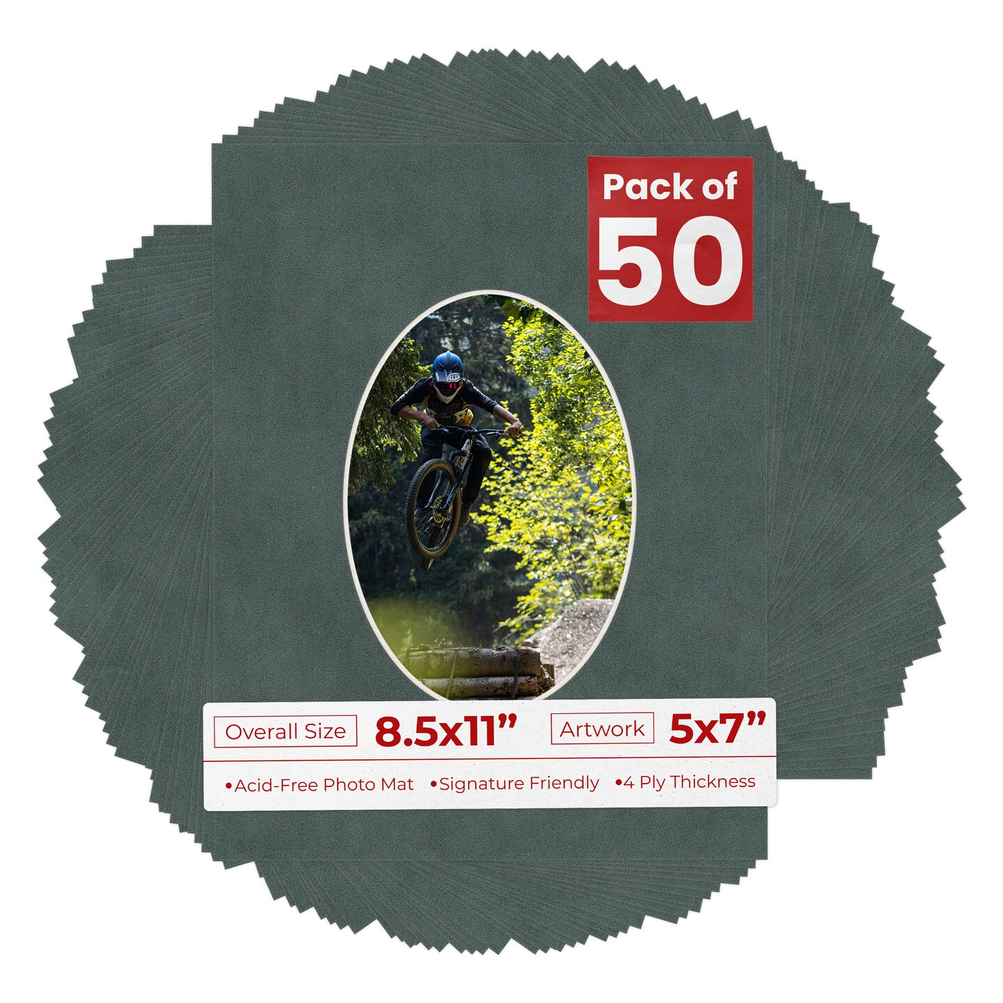 Dark Grey Suede Mat Board for 8.5x11 Frames - Oval Opening for 5x7 Photos