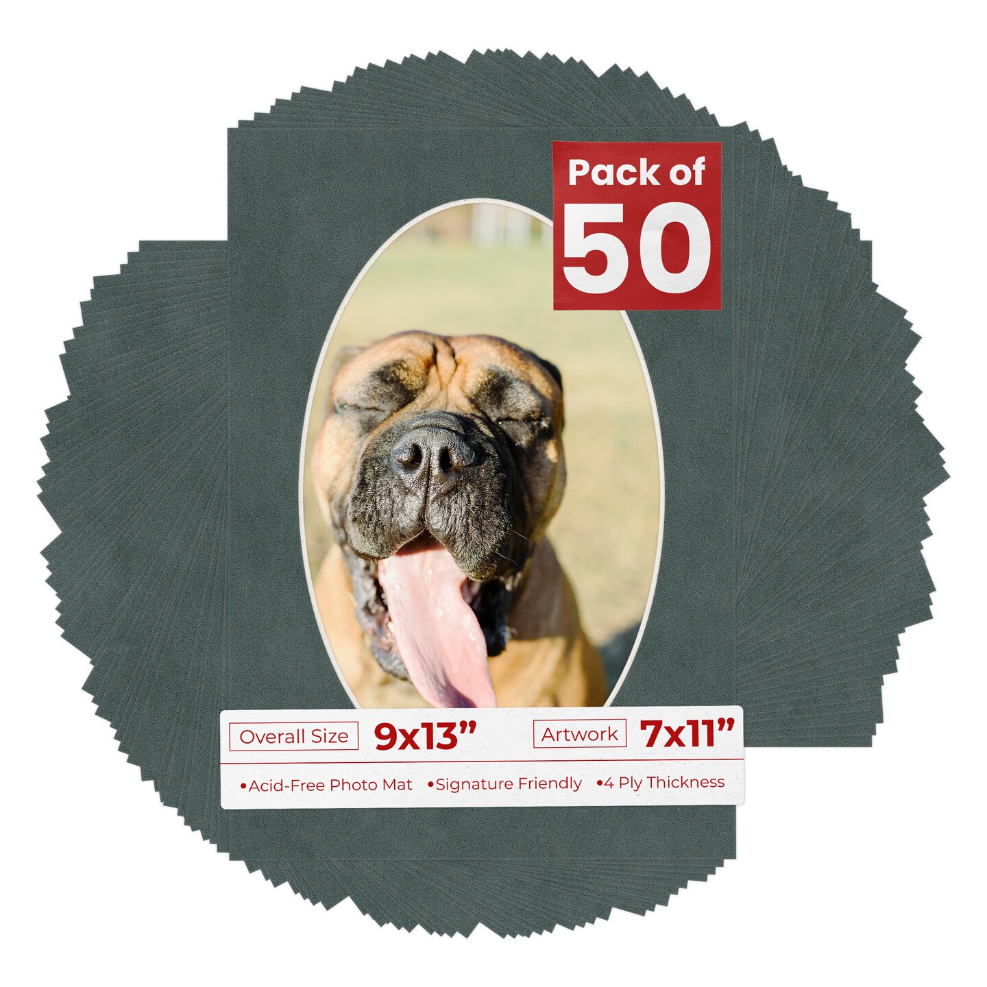 Dark Grey Suede Mat Board for 9x13 Frames - Oval Opening for 7x11 Photos