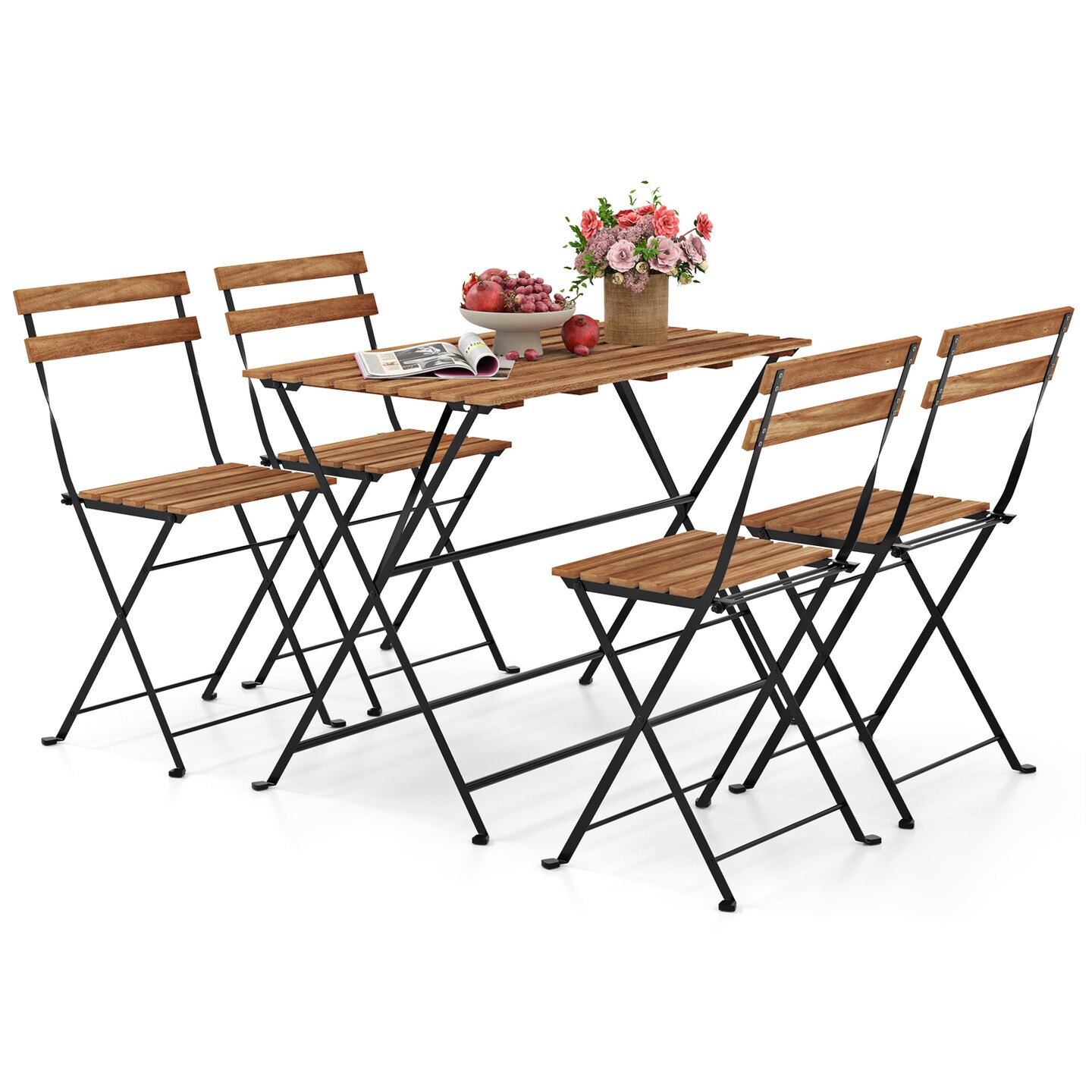 Patio Dining with Acacia Wood Table and Foldable Chairs Set 5 Piece