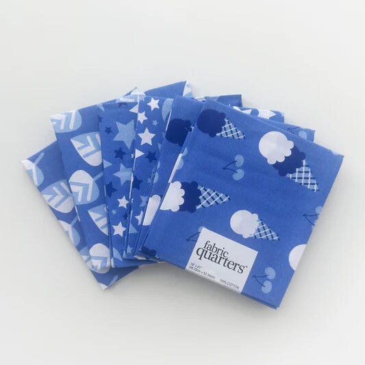 Paintbrush Studio 6 Fat Quarters - 3 Prints x 2 of Each Blue Ice Cream 100% Cotton Fabri-Quilt