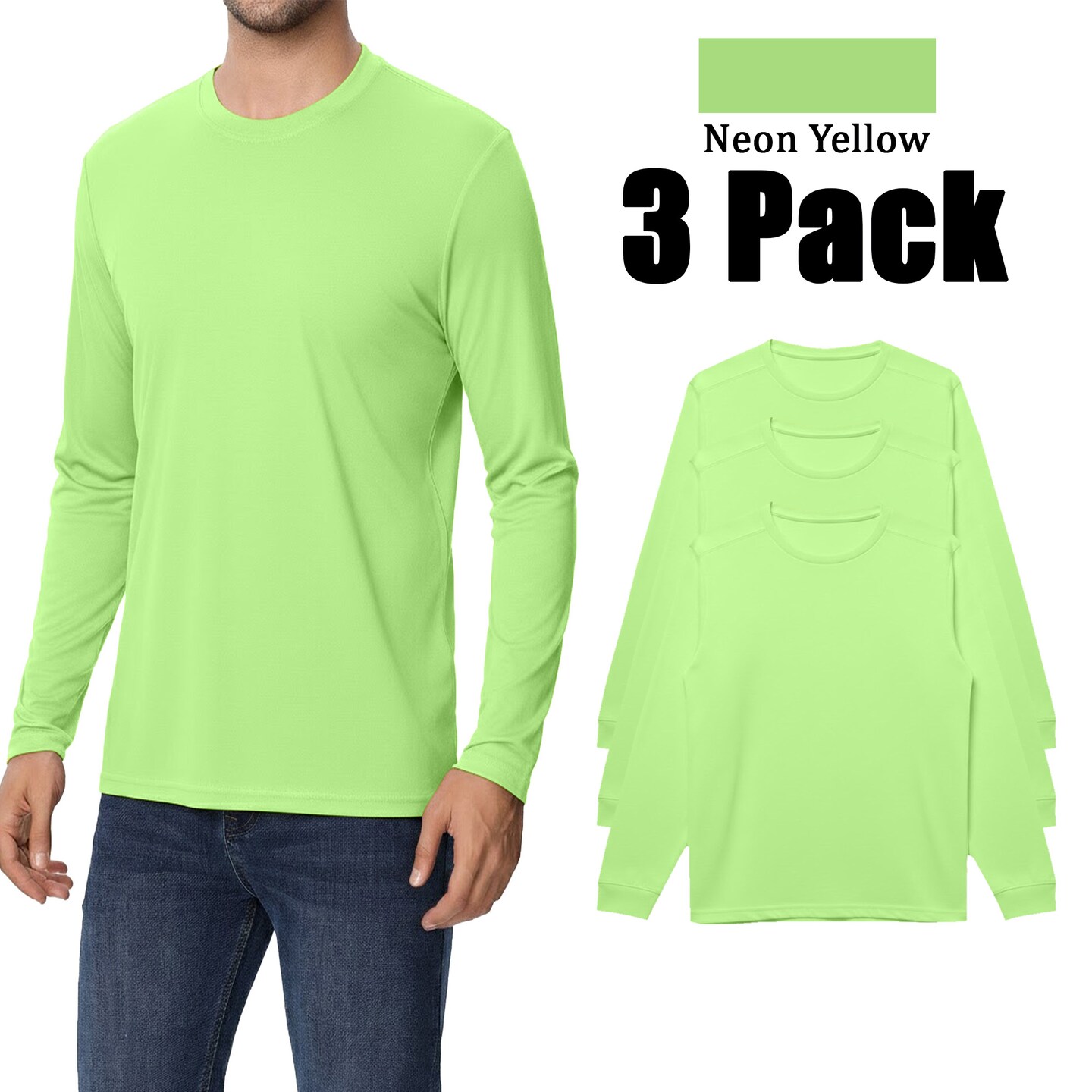 Zfeel ZF912 Creative Work Safety Shirt – Neon Yellow, 3-Pack, Lightweight Polyester