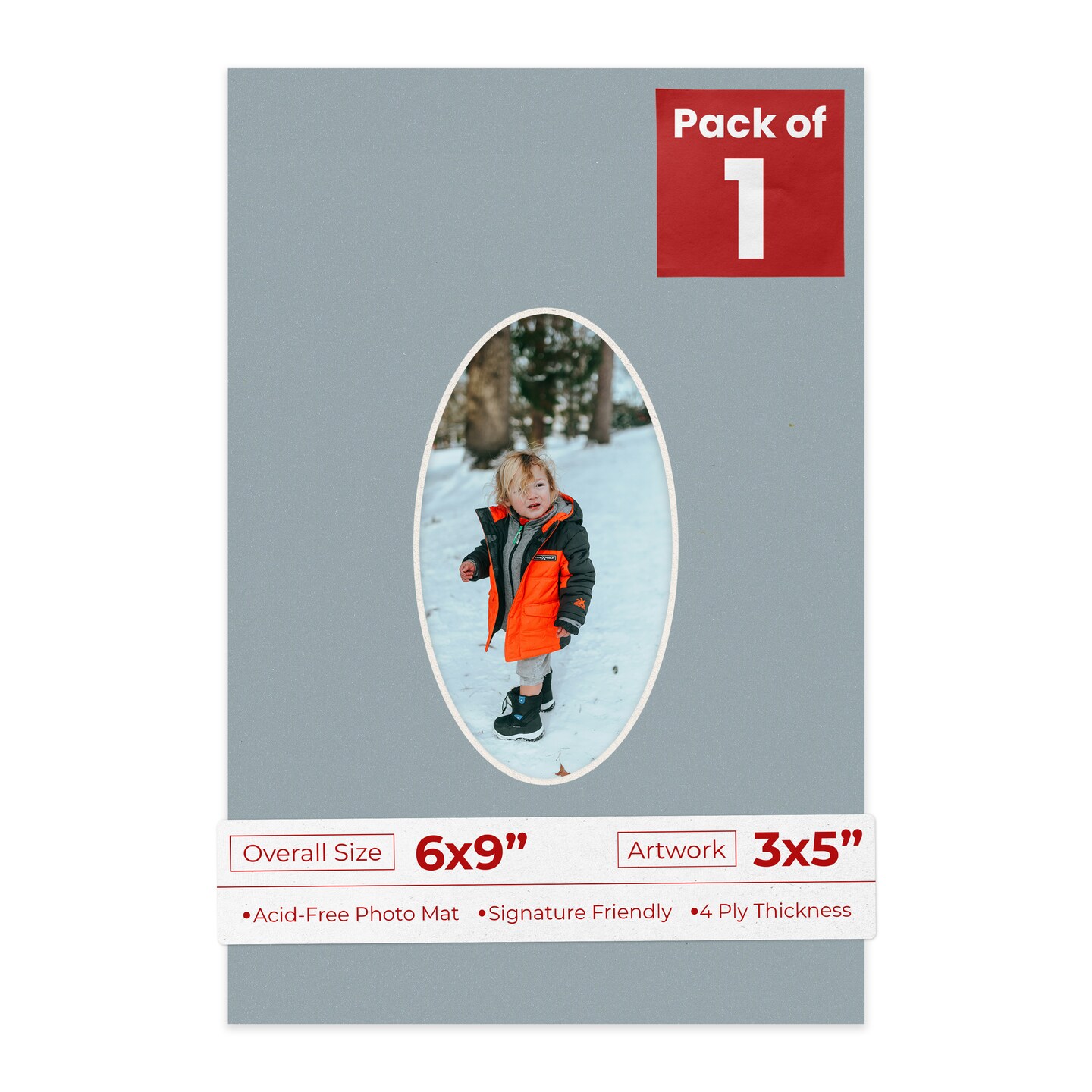 Metallic Silver Mat Board for 6x9 Frames - Oval Opening for 3x5 Photos