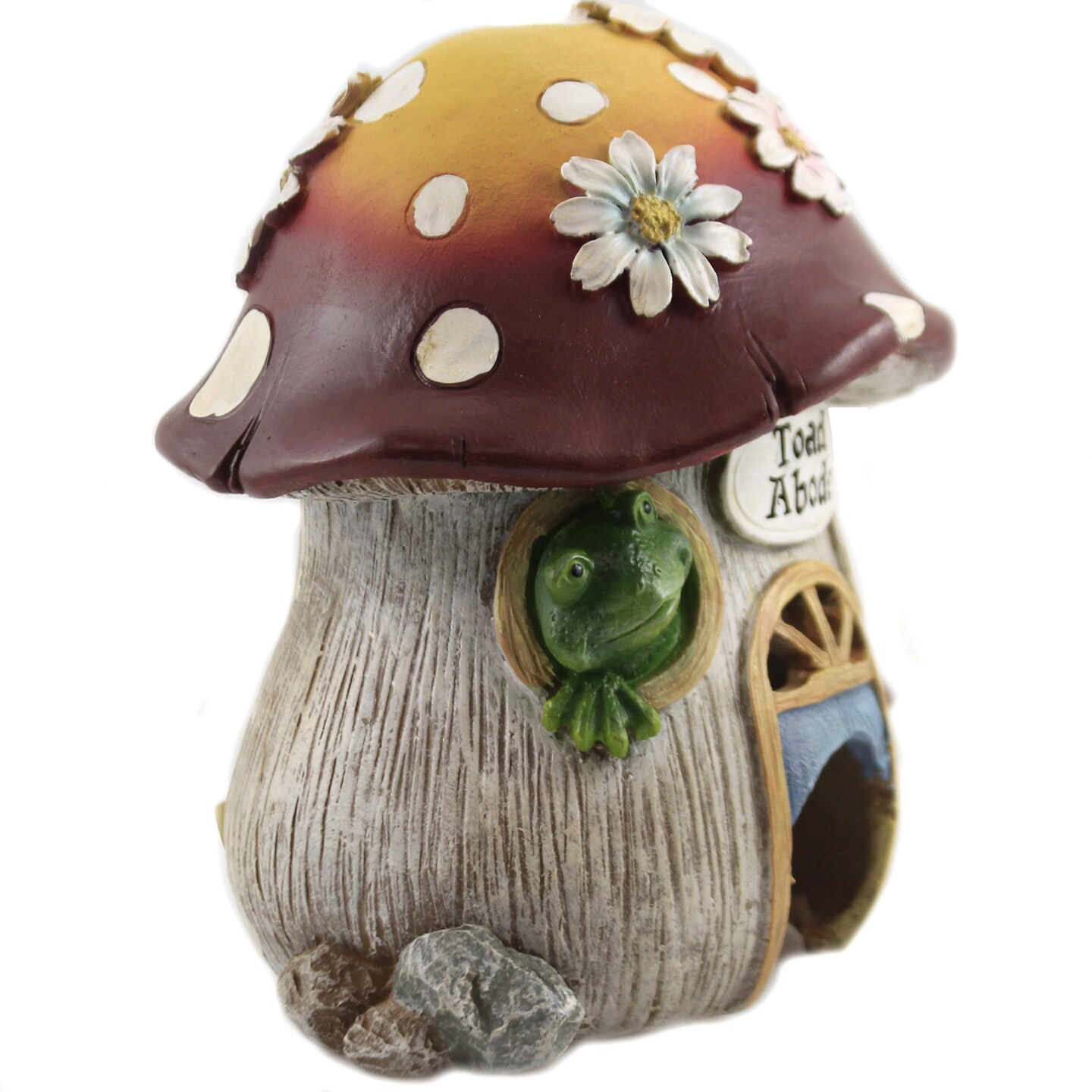 Roman 7.5 Inch Toad Abode Garden Statue Summer Figurine , Water Resistant Summer Decor Frog House Mushroom