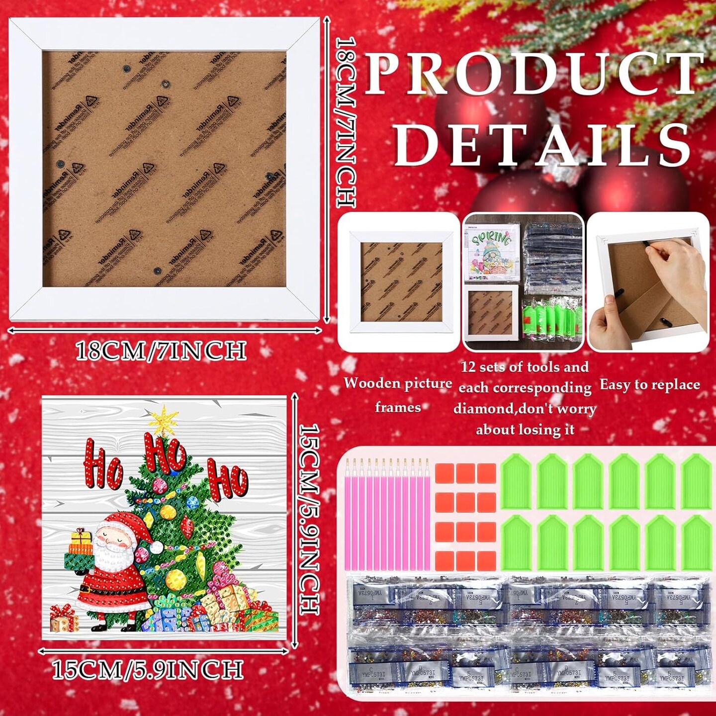 13-Pc Seasonal Diamond Painting Kit with Frame, Easter/Spring/Summer Designs, Multi-Color.