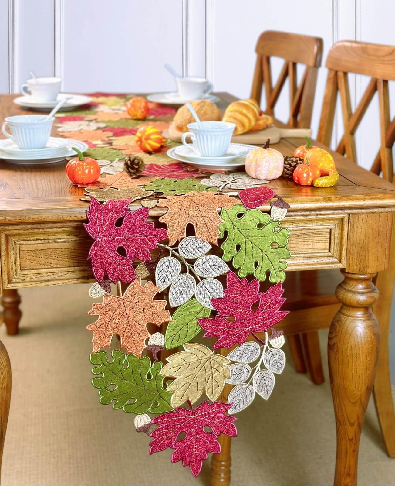 KEVA Fall Table Runner 72inches Long, Autumn Maple Leaves Table Runner 13x72 inch for Thanksgiving Kitchen and Table Decoration, Harvest Fall Farmhouse Rustic Embroidered Thanksgiving Table Runner