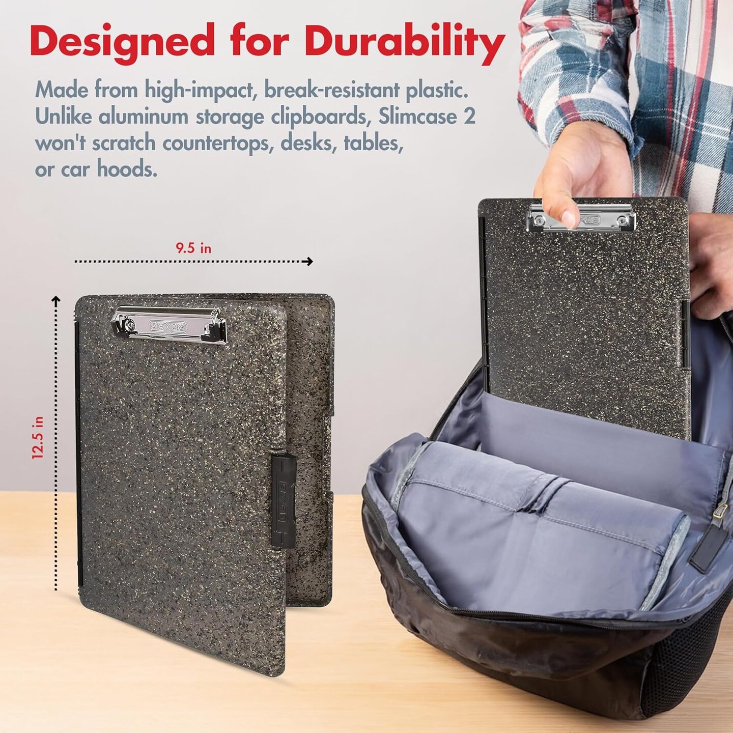 Slimcase 2 Plastic Clipboard with Storage and Side Opening, Heavy Granite, Office Supplies Clipboards to Organize, Carry and Store, A4 Holder, Nursing Clipboards