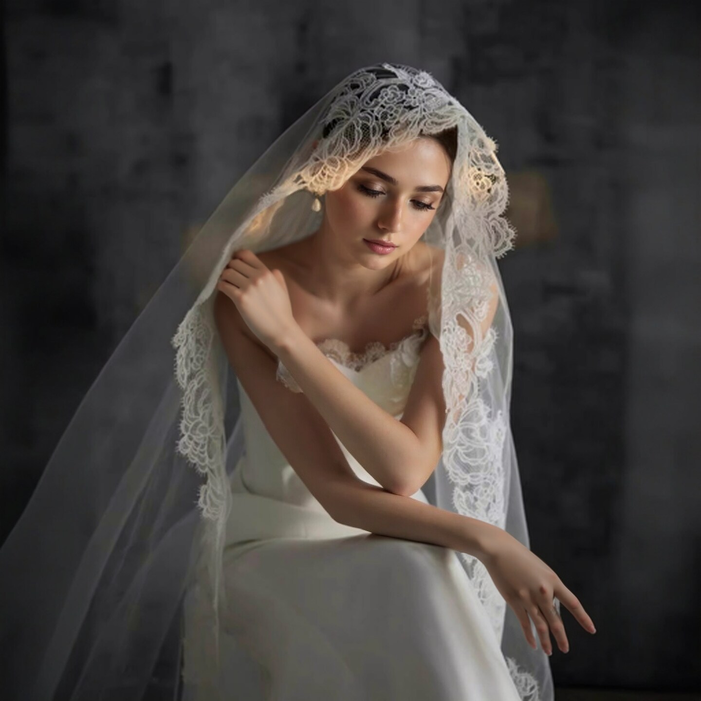 Cathedral Wedding veil, Lace wedding veil, Lace trim bridal veil