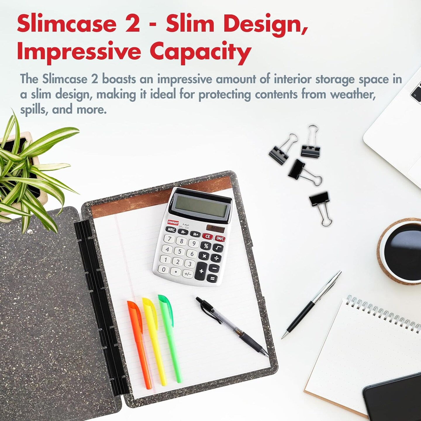 Slimcase 2 Plastic Clipboard with Storage and Side Opening, Heavy Granite, Office Supplies Clipboards to Organize, Carry and Store, A4 Holder, Nursing Clipboards