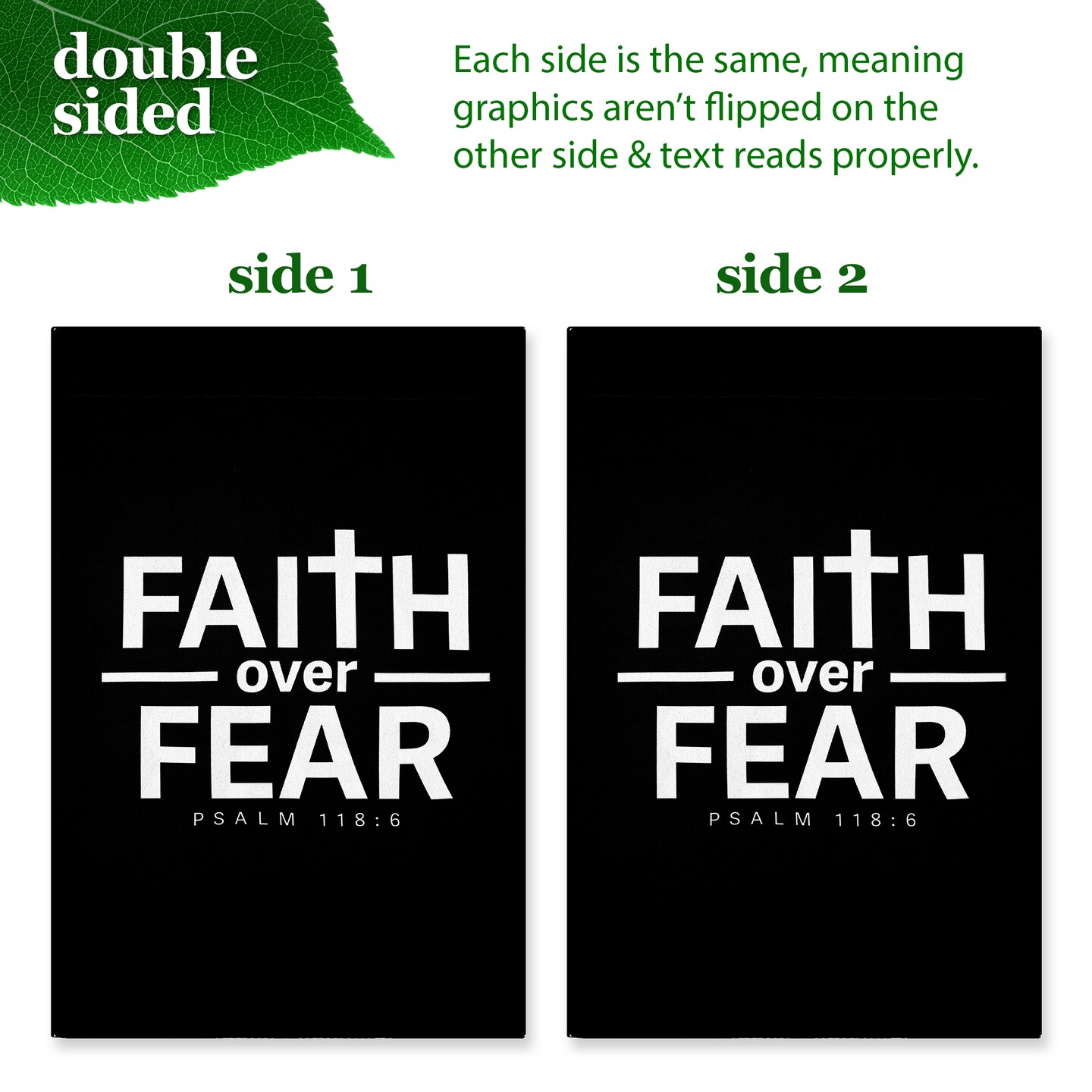 G128 Combo Pack Garden Flag Stand Black 36x16IN & Garden Flag Faith Over Fear Scripture Printed 12x18IN Double Sided Yard Garden Lawn Decoration
