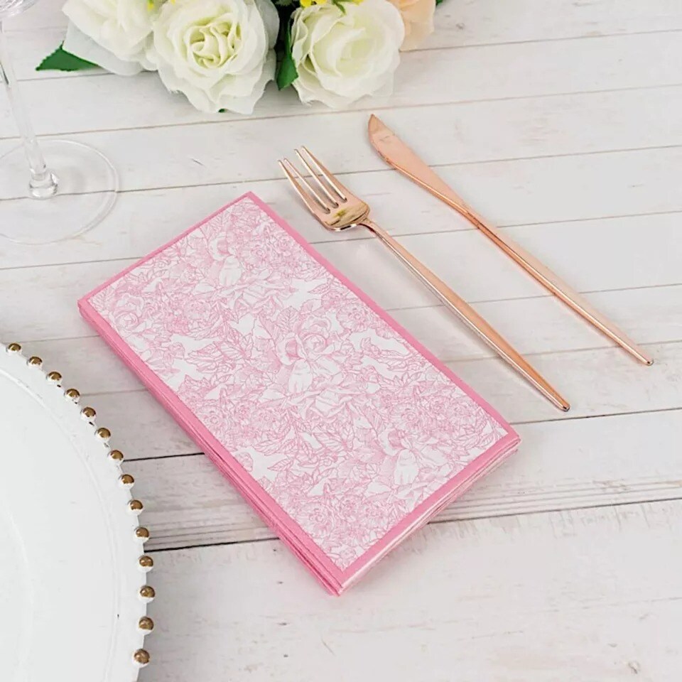 25 Pink Dinner Paper Napkins with Vintage Floral Print Party Events