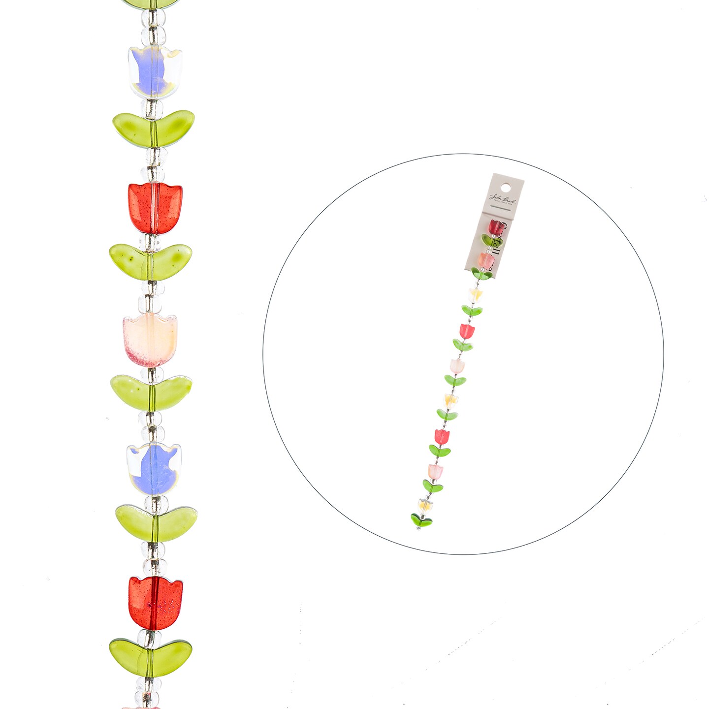 Crystal Lane DIY Glass Garden 7in Tulip Flowers Bead Strand, 9pcs