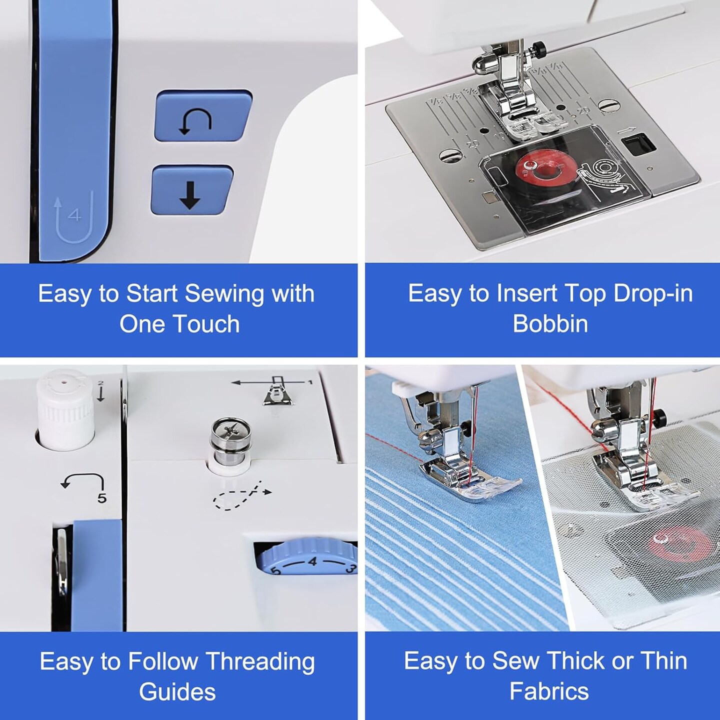 FEIYUE FY600 Electronic Portable Sewing Machine, 146 Built-in Stitches, LCD Display, Automatic Needle Threader, Adjustable Speed, Quilting, Sews Light to Heavy-Duty Fabrics, Beginner-Friendly