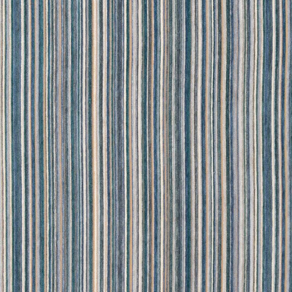 Teal and Light Blue Striped Chenille Upholstery Fabric by The Yard - SKU: Charlotte Sky