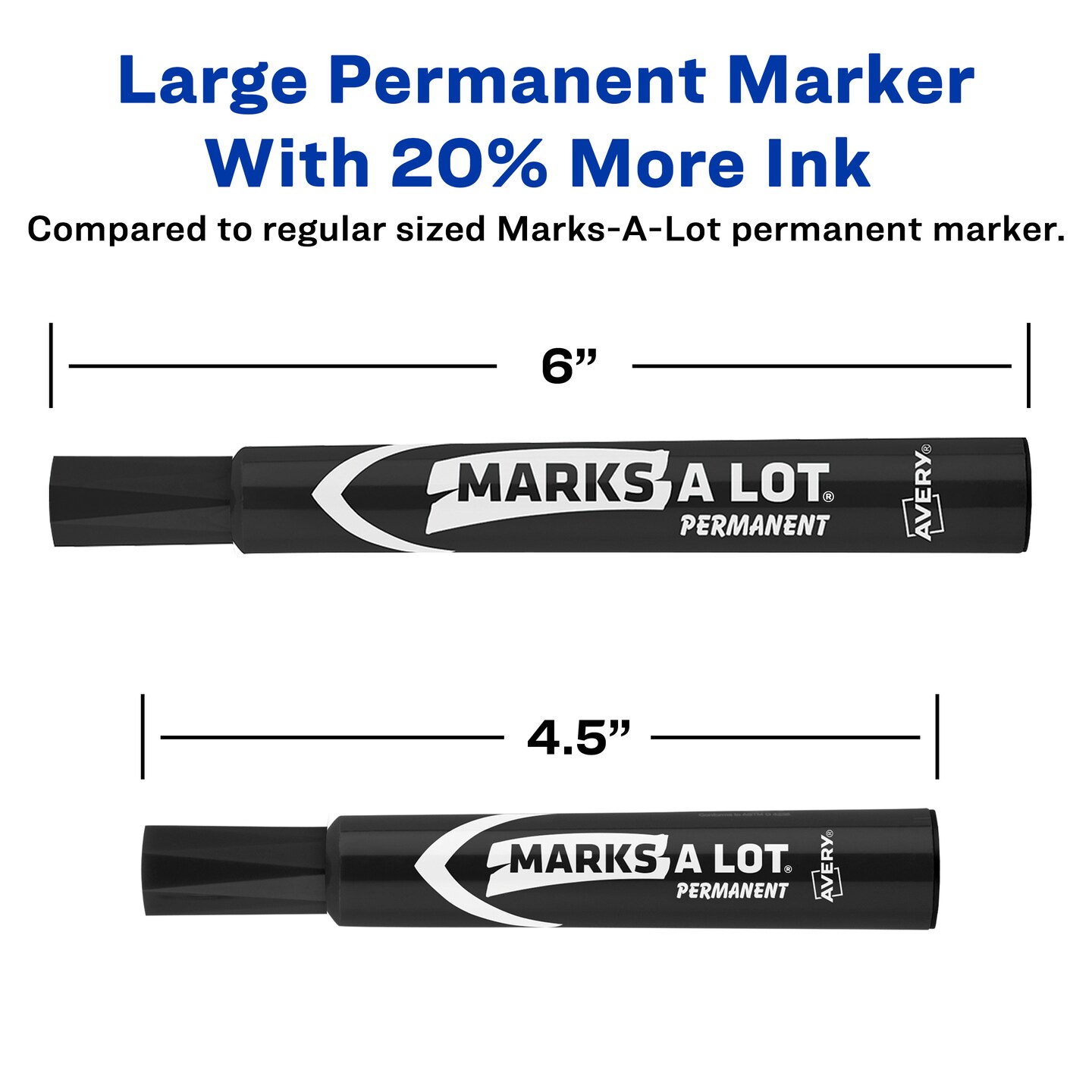 Avery Marks A Lot Permanent Markers, Large Desk-Style Size, Chisel Tip, 12 Black Markers (98028)